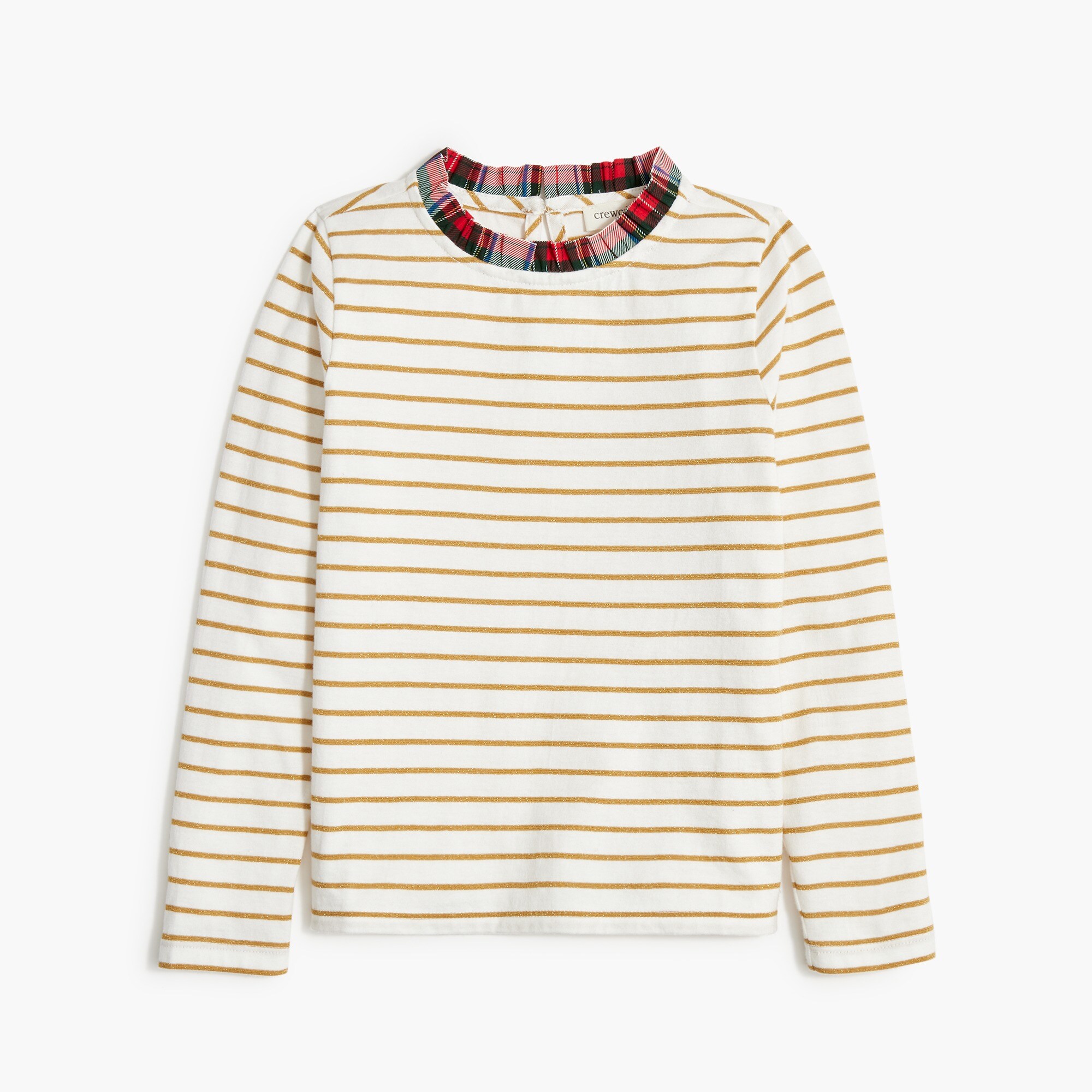 Girls' mixed-print ruffle-collar top
