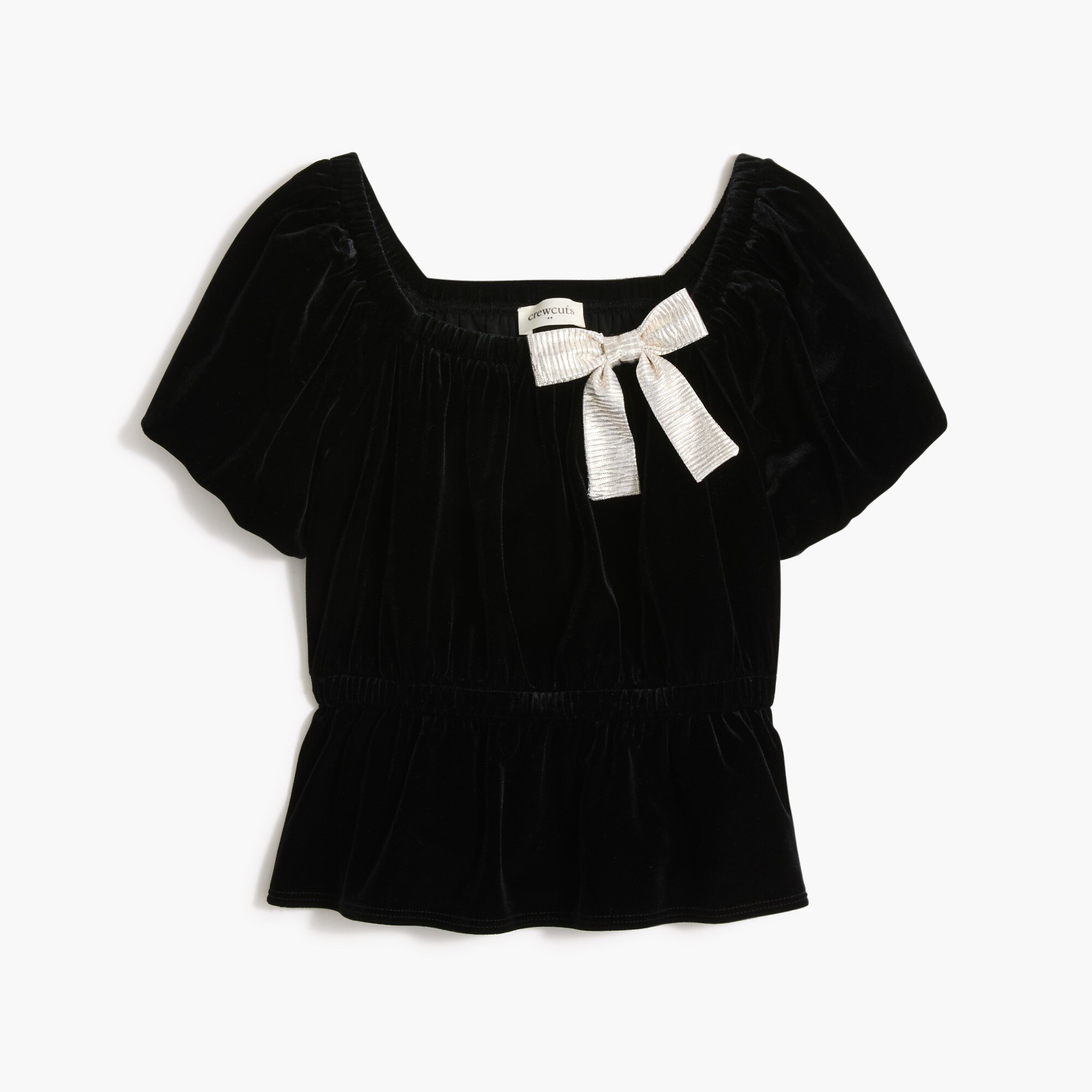 Girls' velvet bow-neck top
