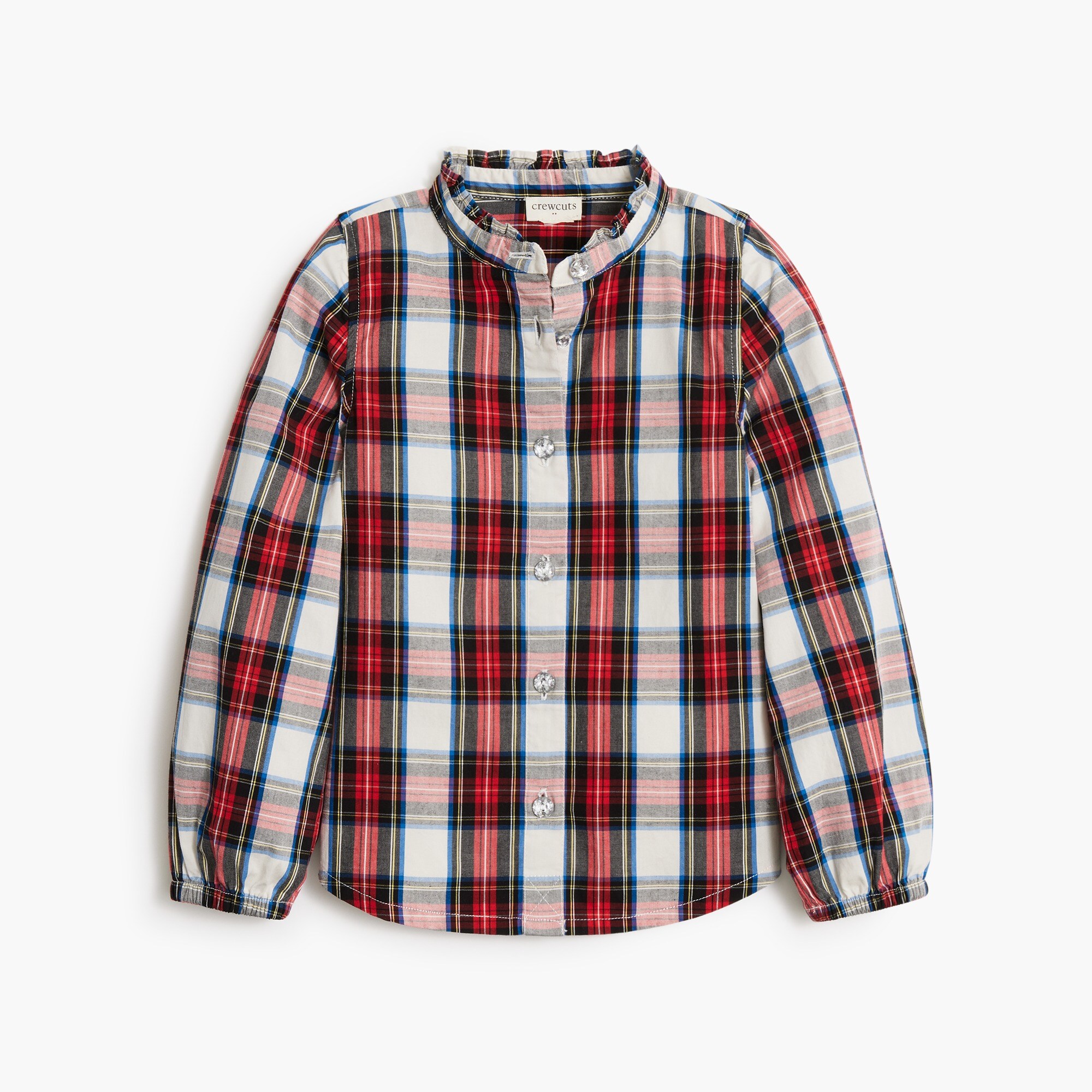 Girls' plaid top with jeweled buttons