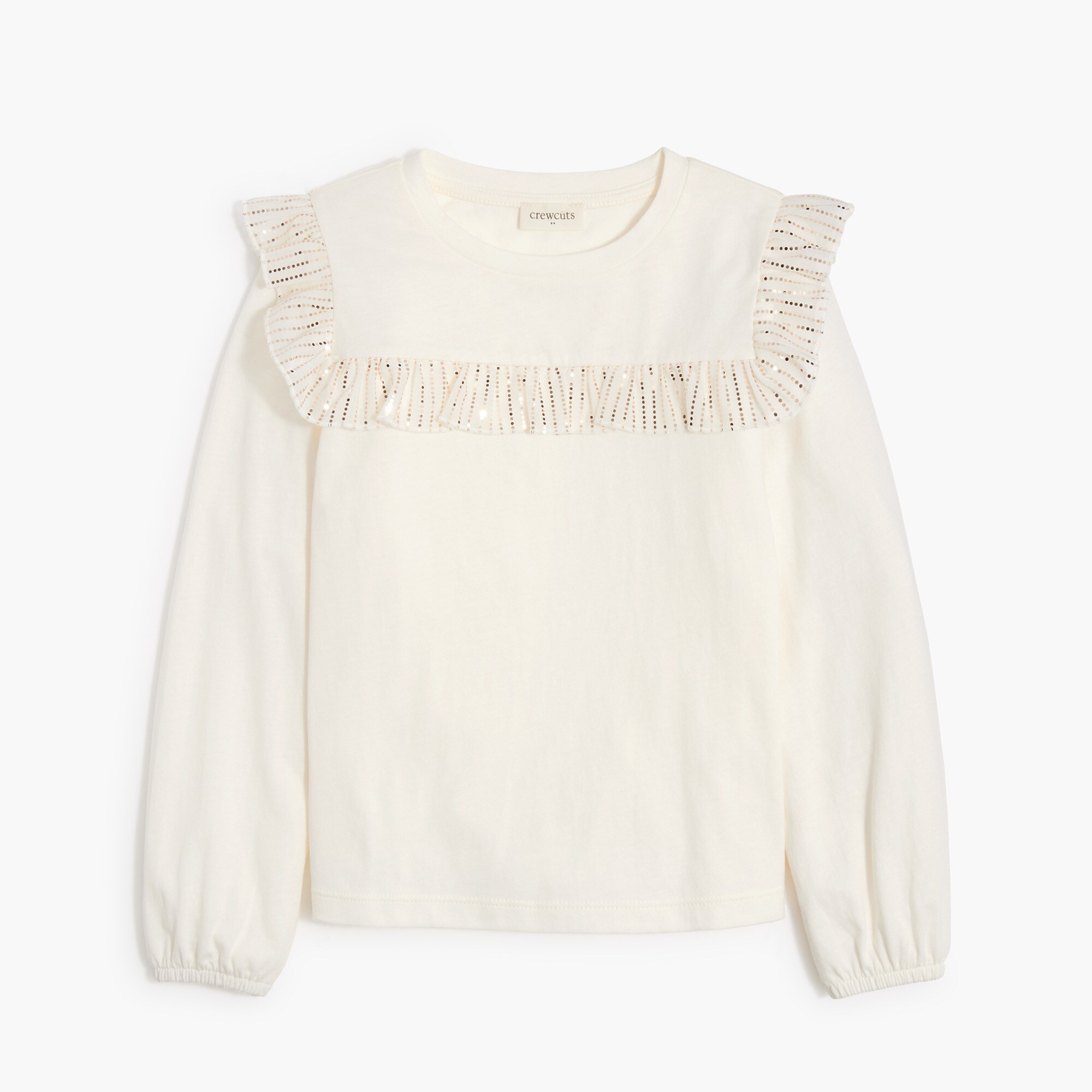 Girls' mixed-media ruffle-yoke tee