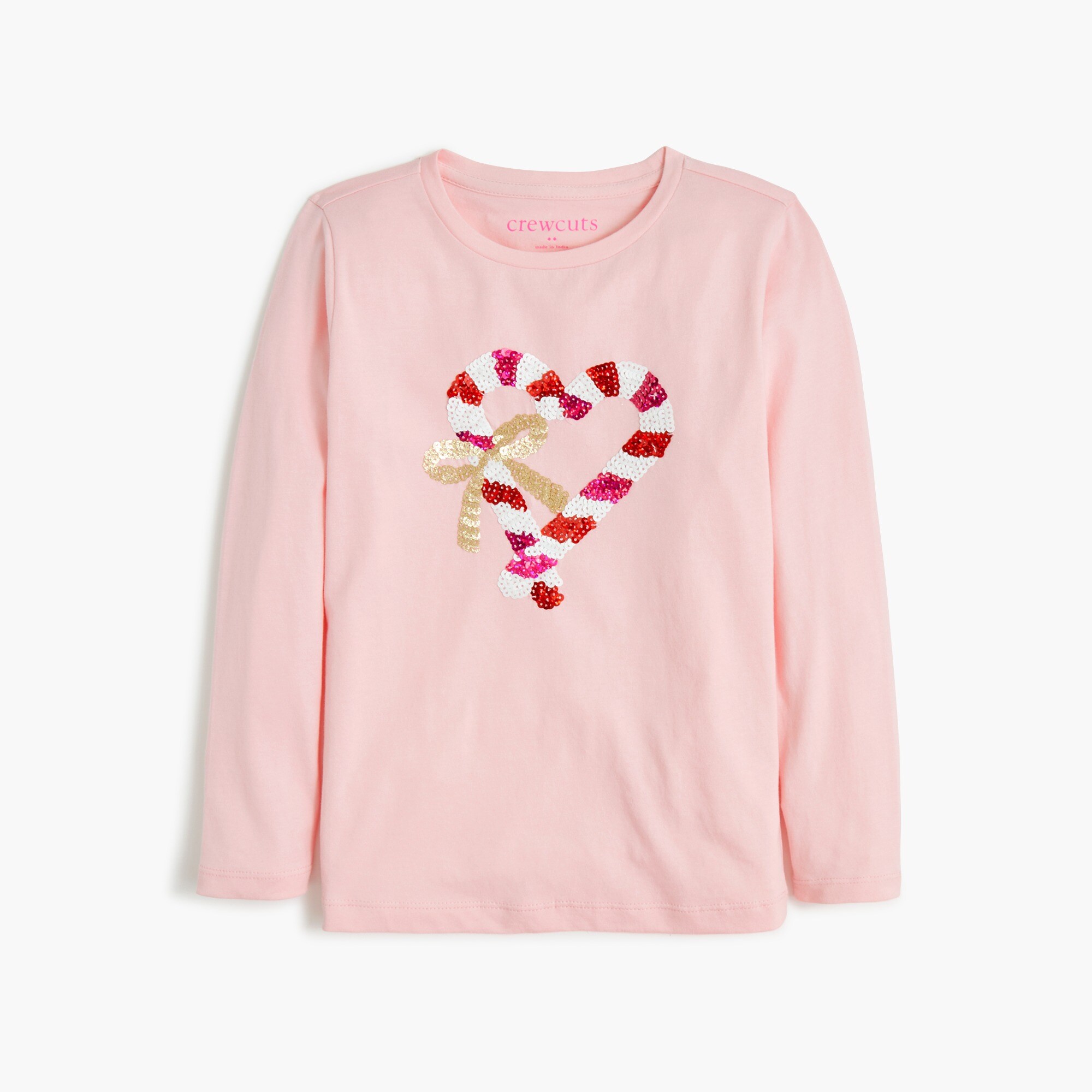 Girlsâ sequin candy cane heart graphic tee