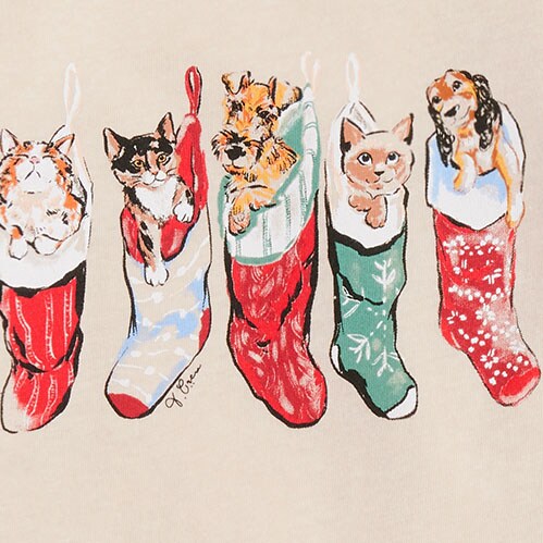 Girls' pets in stockings graphic tee CAT DOG STOCKING HTHER  factory: girls' pets in stockings graphic tee for girls