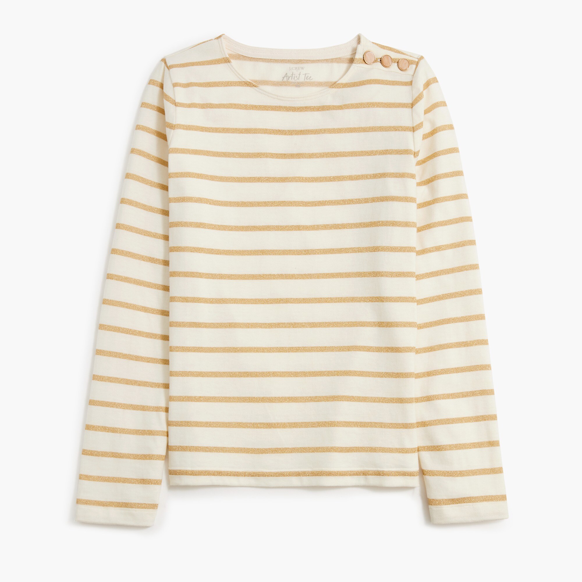 Striped button-shoulder shimmer tee