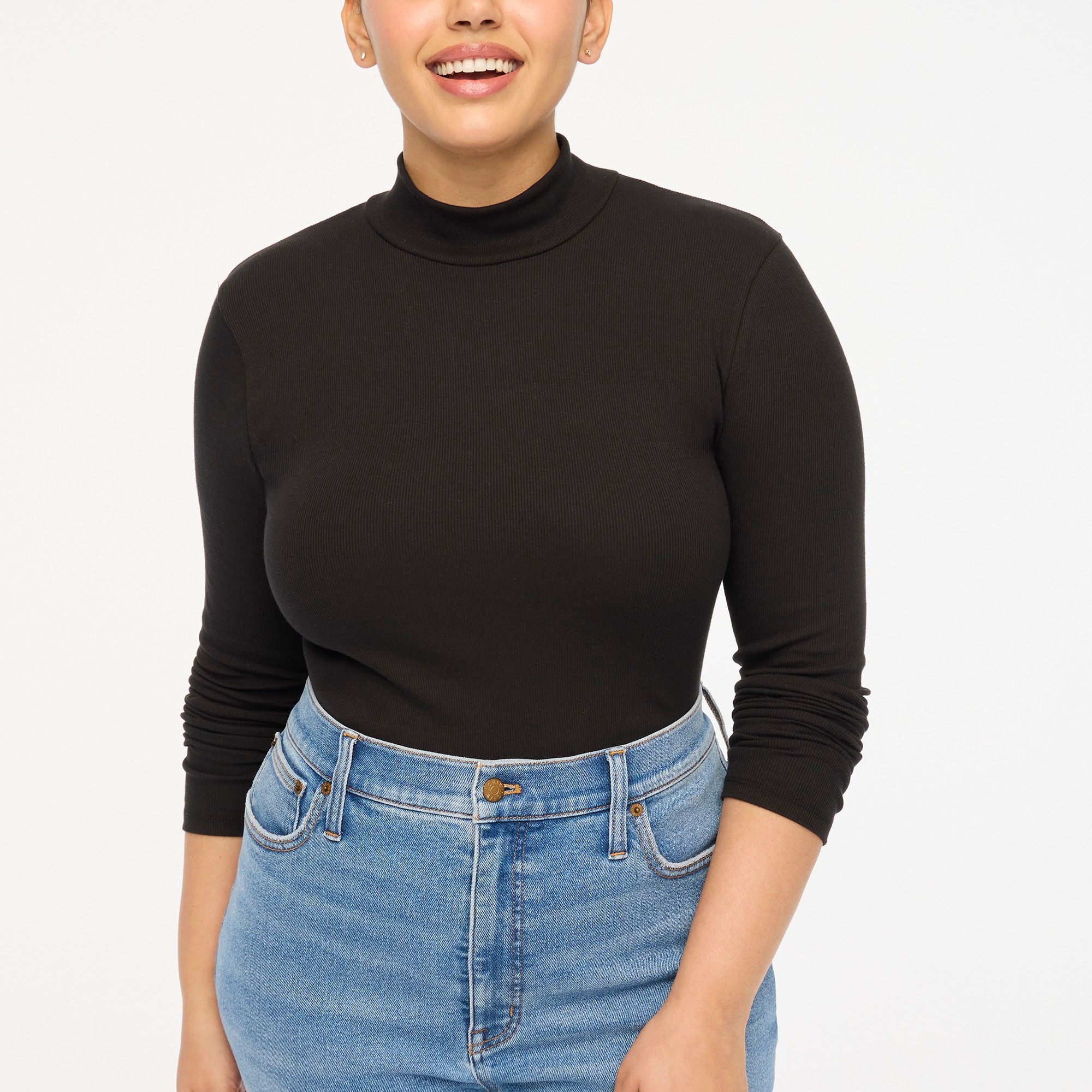 Ribbed-knit mockneck top