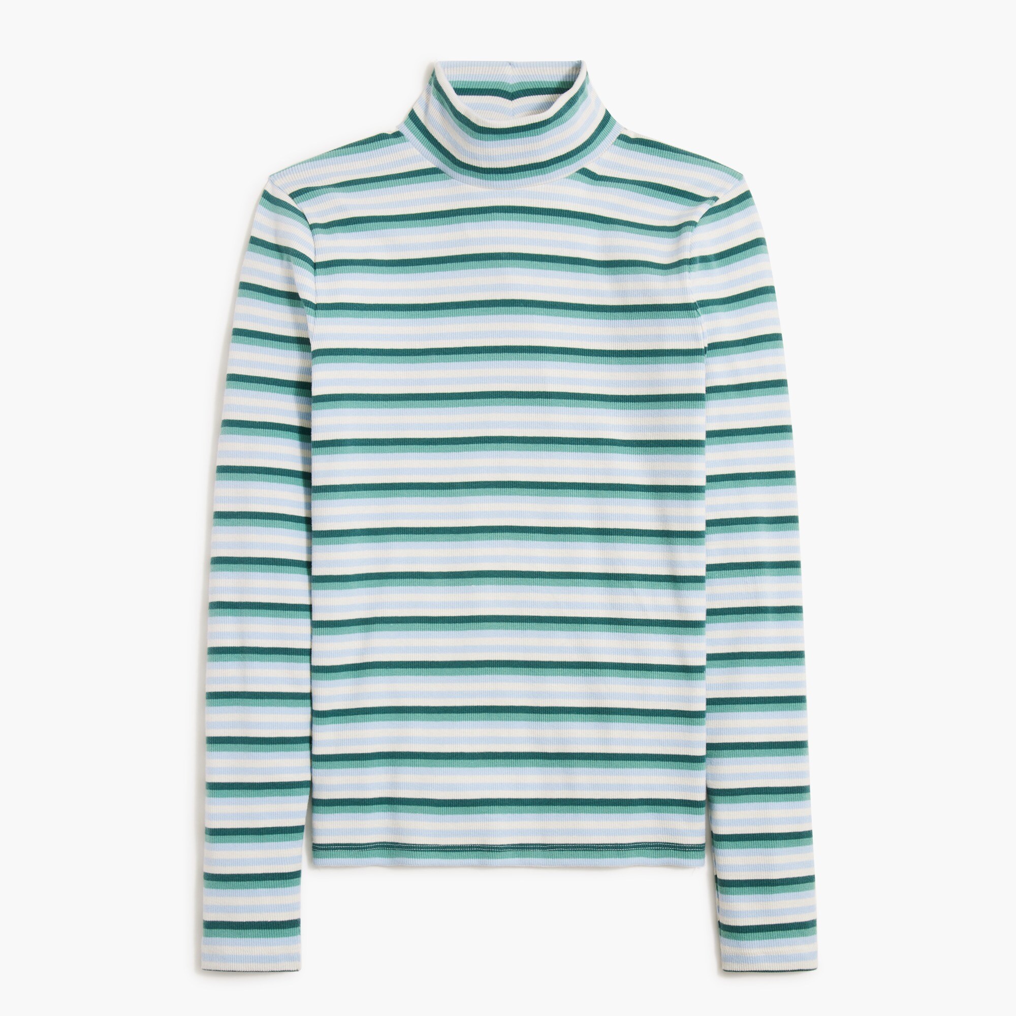 Striped ribbed-knit mockneck top