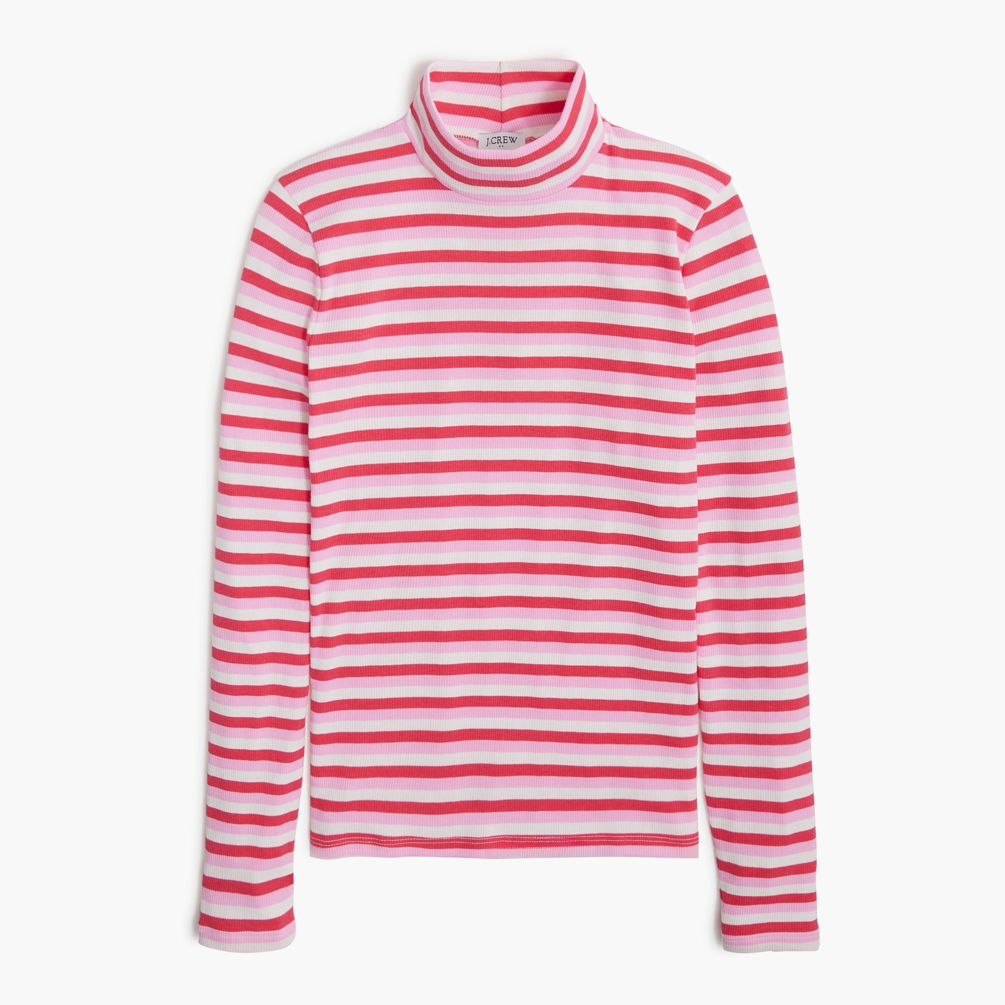 Striped ribbed-knit mockneck top
