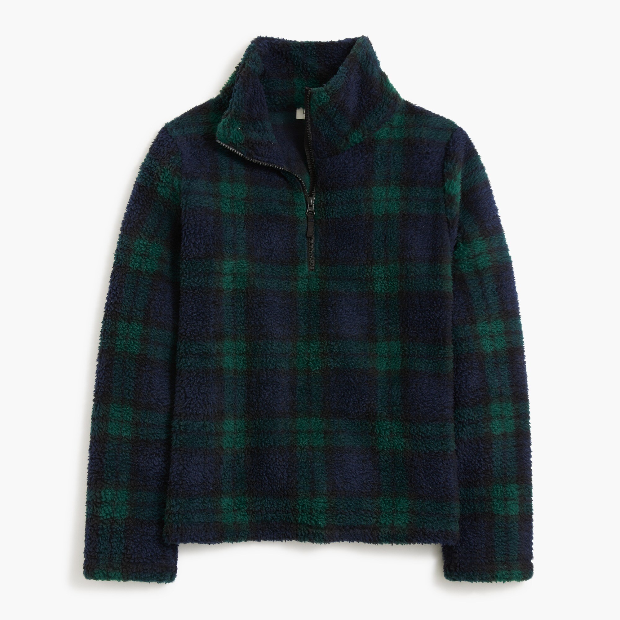 black watch plaid sherpa half-zip pullover for women
