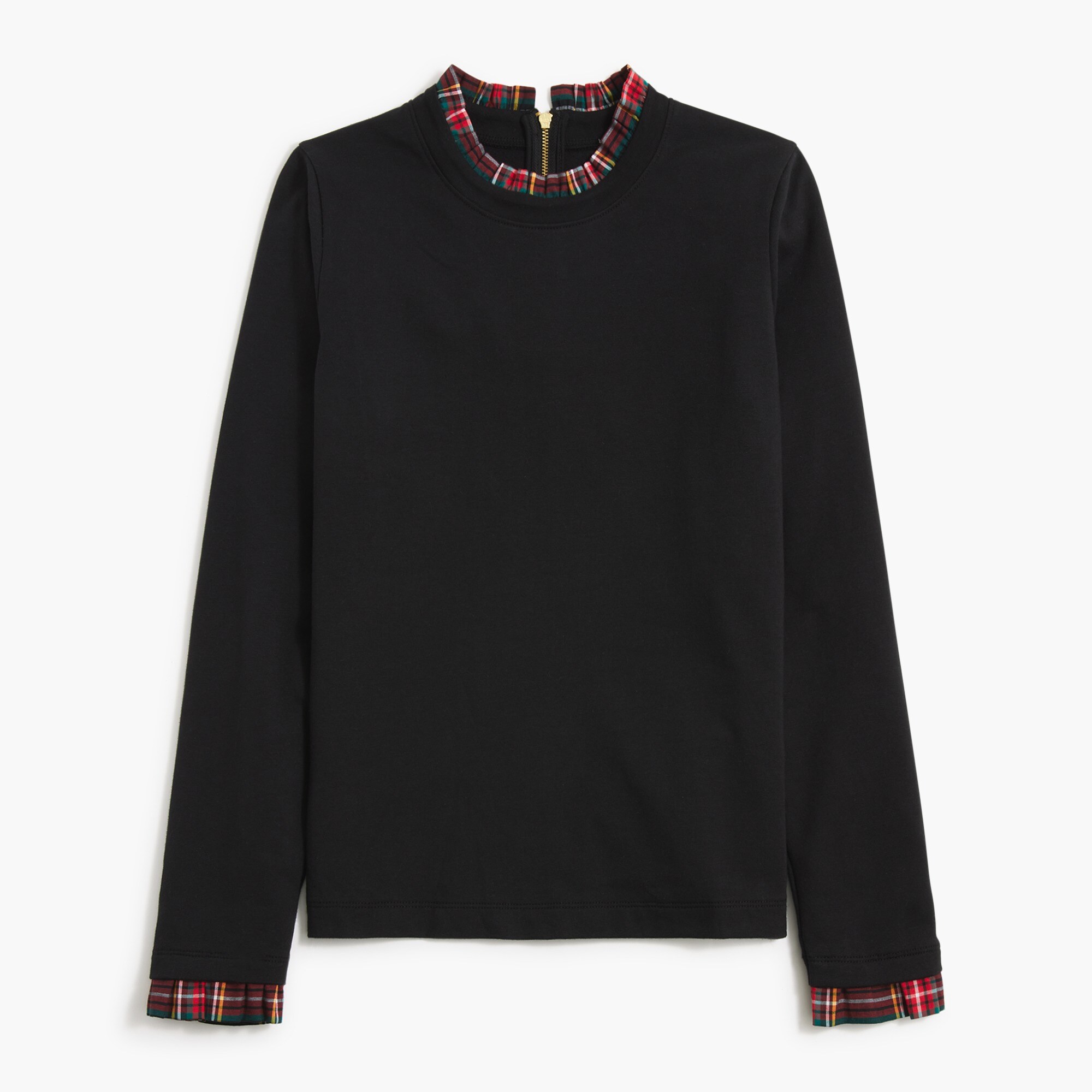  Tartan ruffle-collar pullover