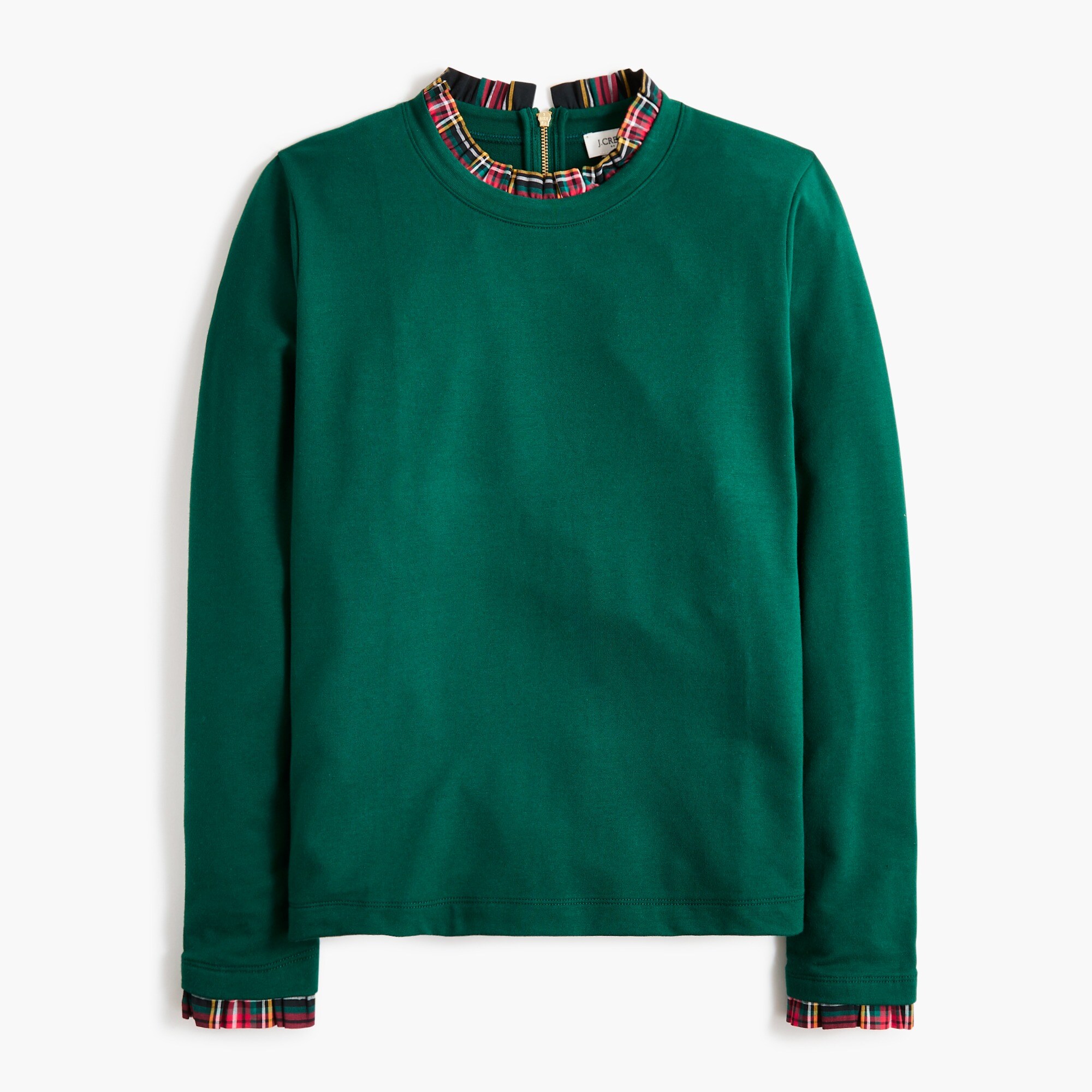 tartan ruffle-collar pullover for women