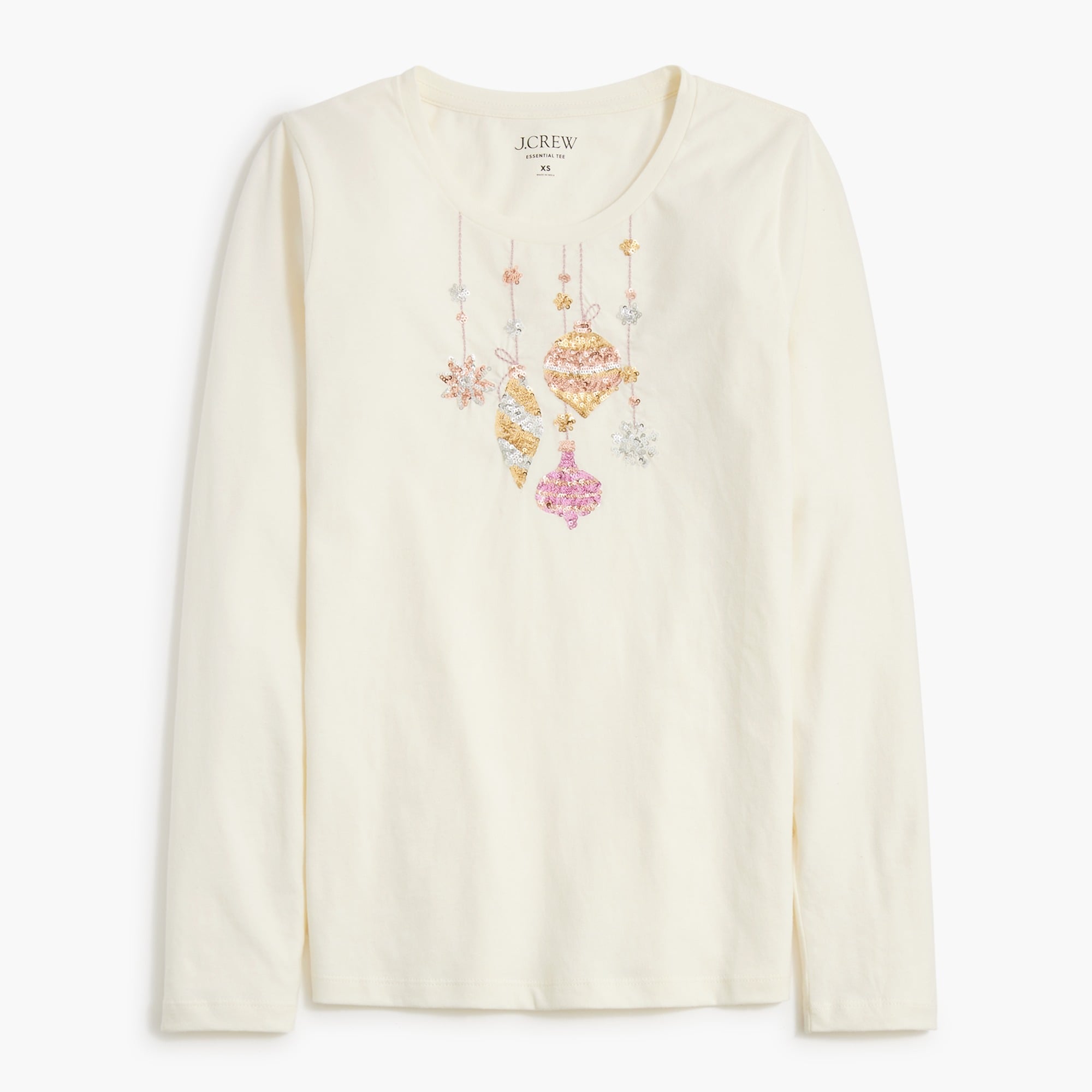 Sequin holiday ornaments graphic tee