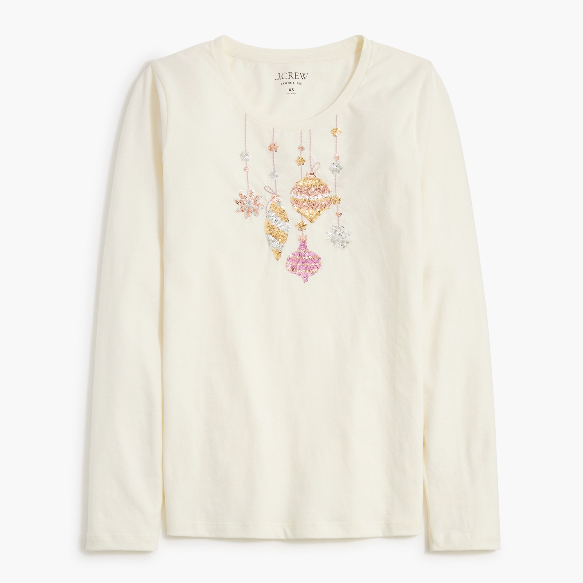 Sequin holiday ornaments graphic tee