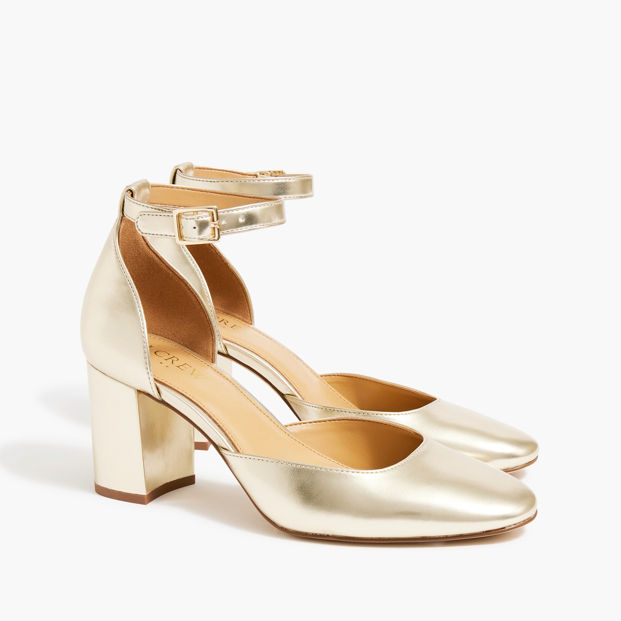 Metallic block heels with ankle strap