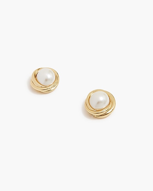 womens Pearl and gold stud earrings