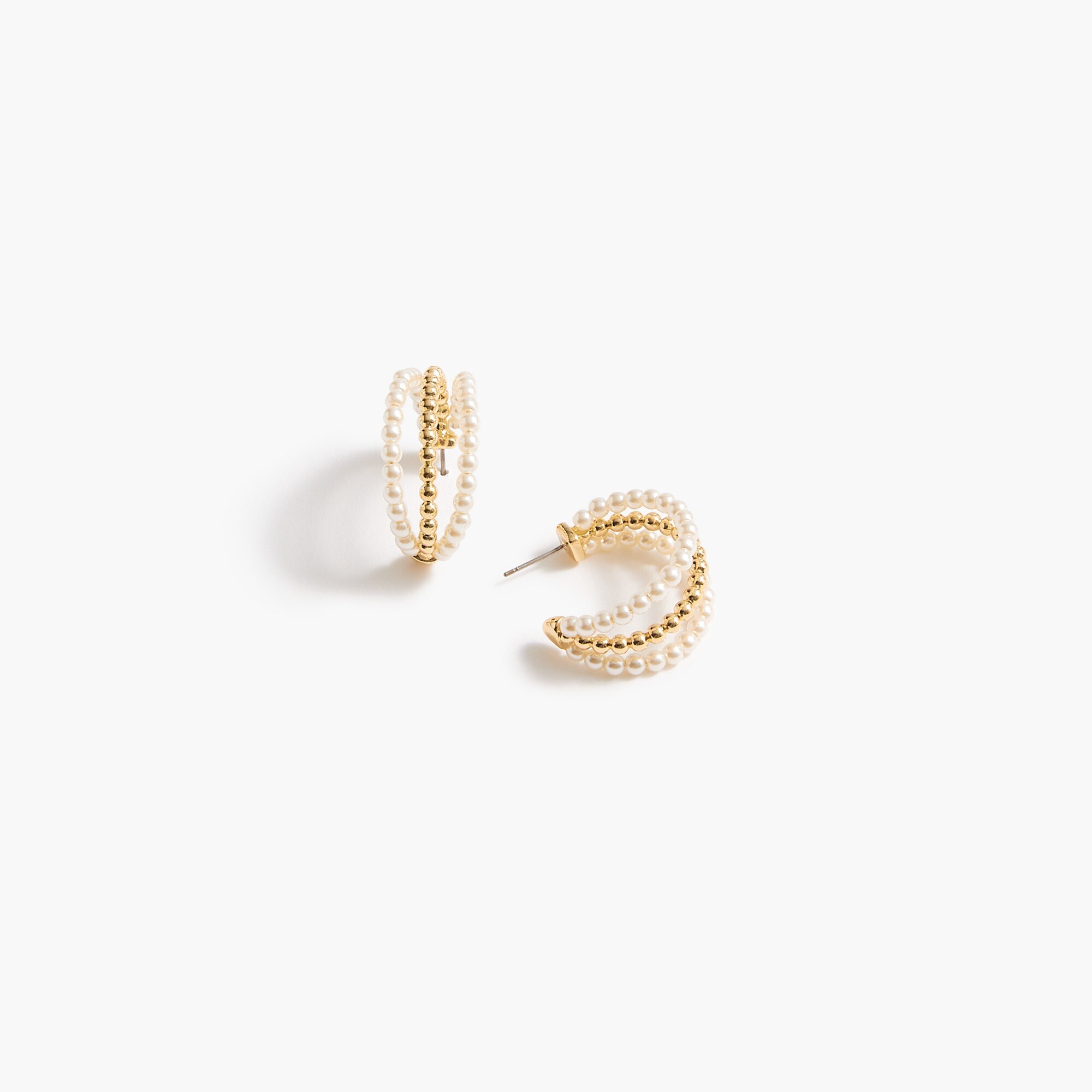 Triple pearl and gold hoop earrings
