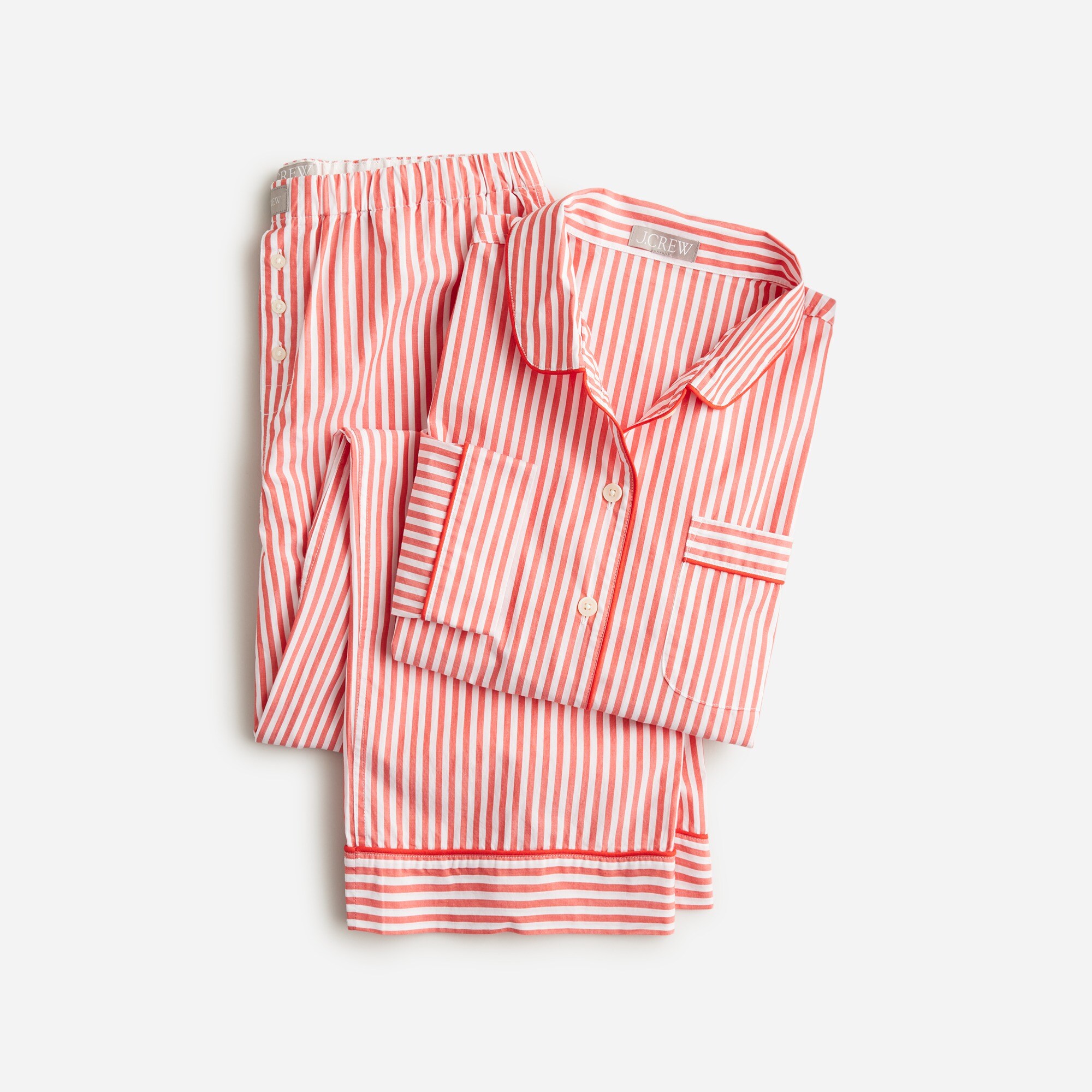 womens Long-sleeve cropped pajama pant set in striped cotton poplin