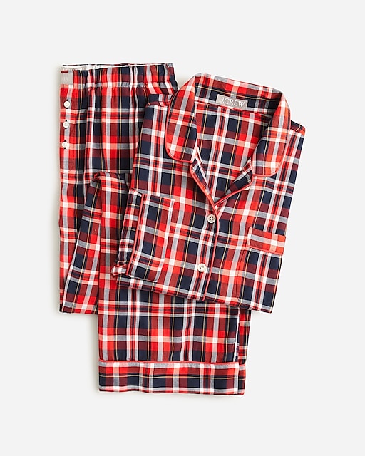  Flannel long-sleeve cropped pajama pant set in plaid