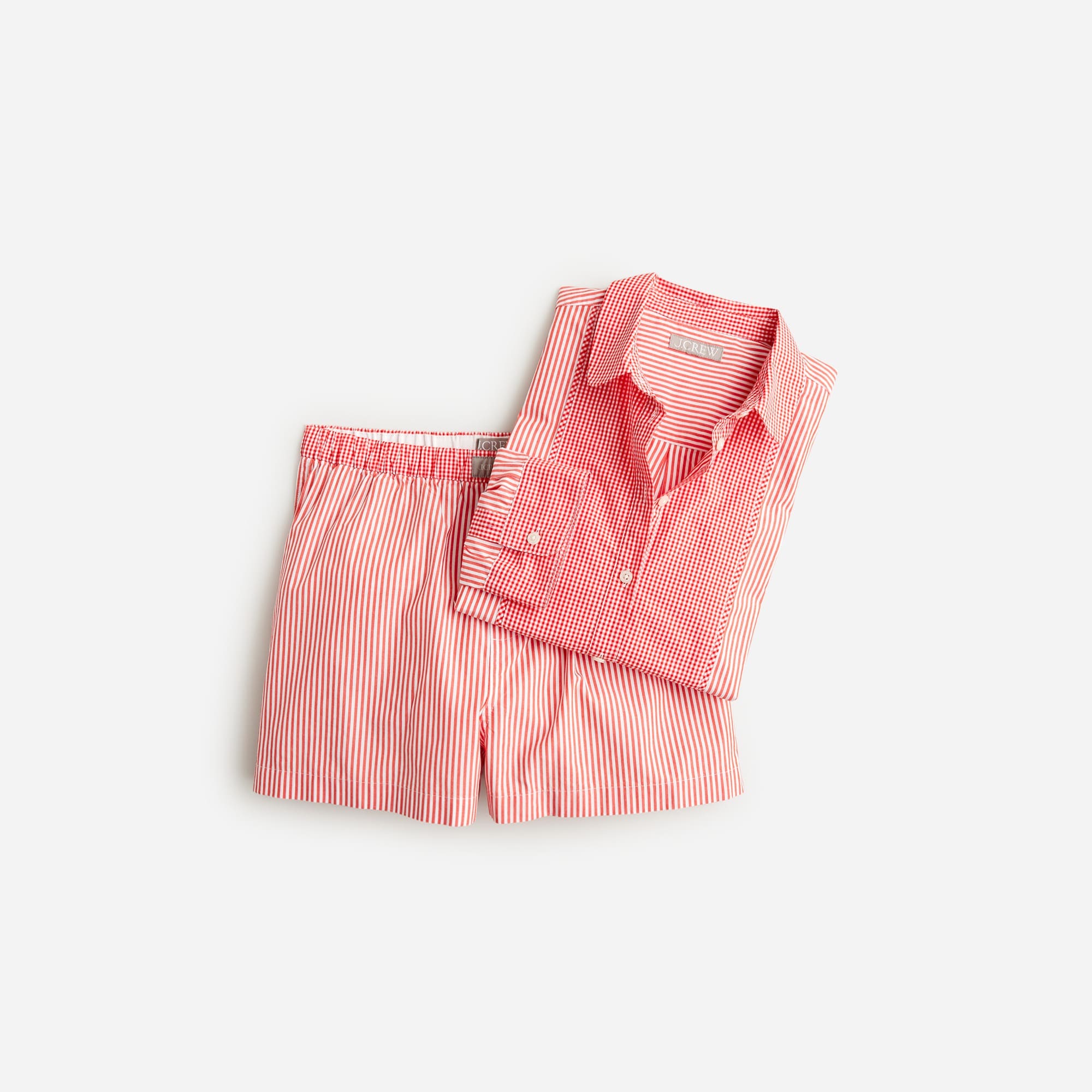  Cropped bib shirt and boxer short pajama set in cotton poplin