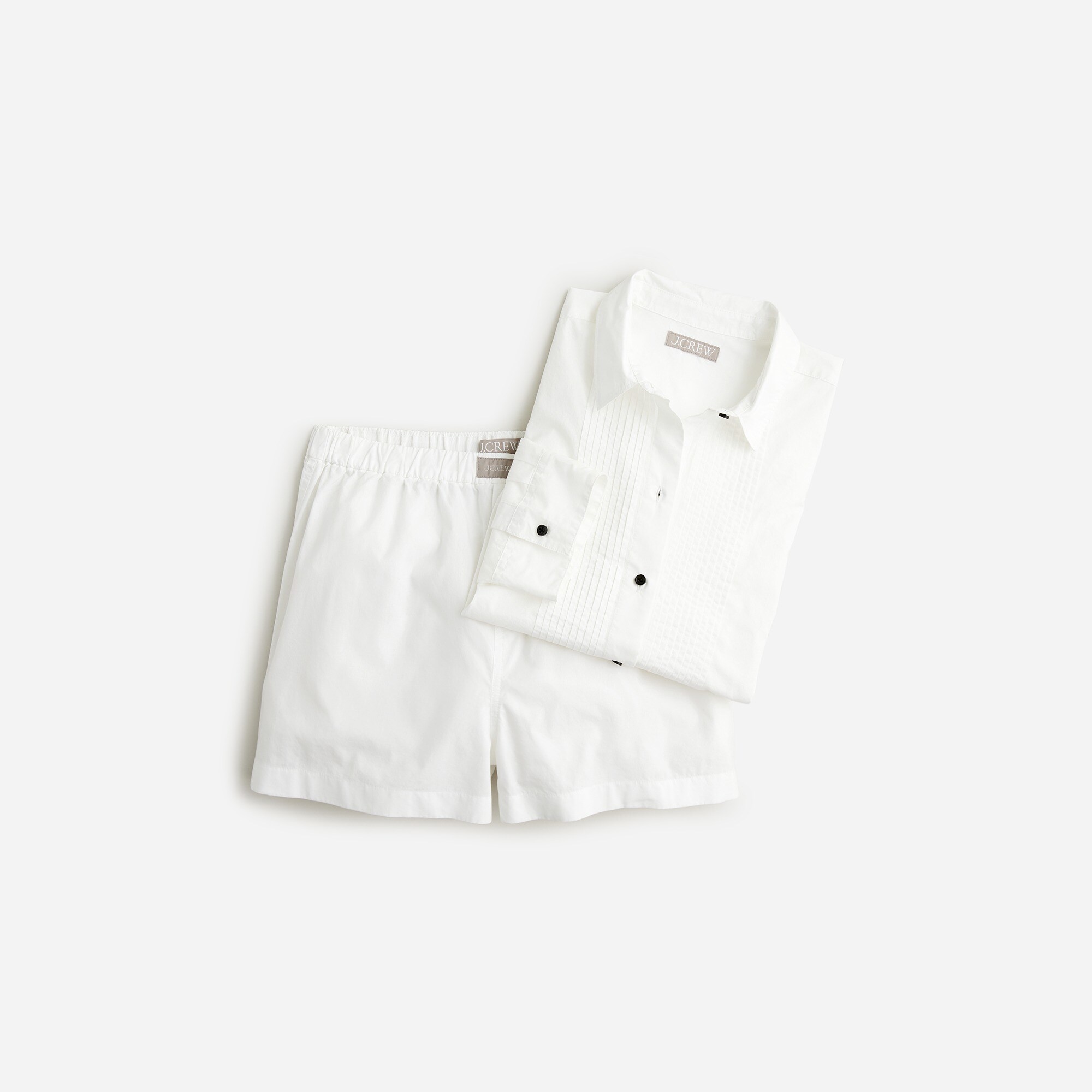 Cropped tuxedo shirt and boxer short pajama set in cotton poplin