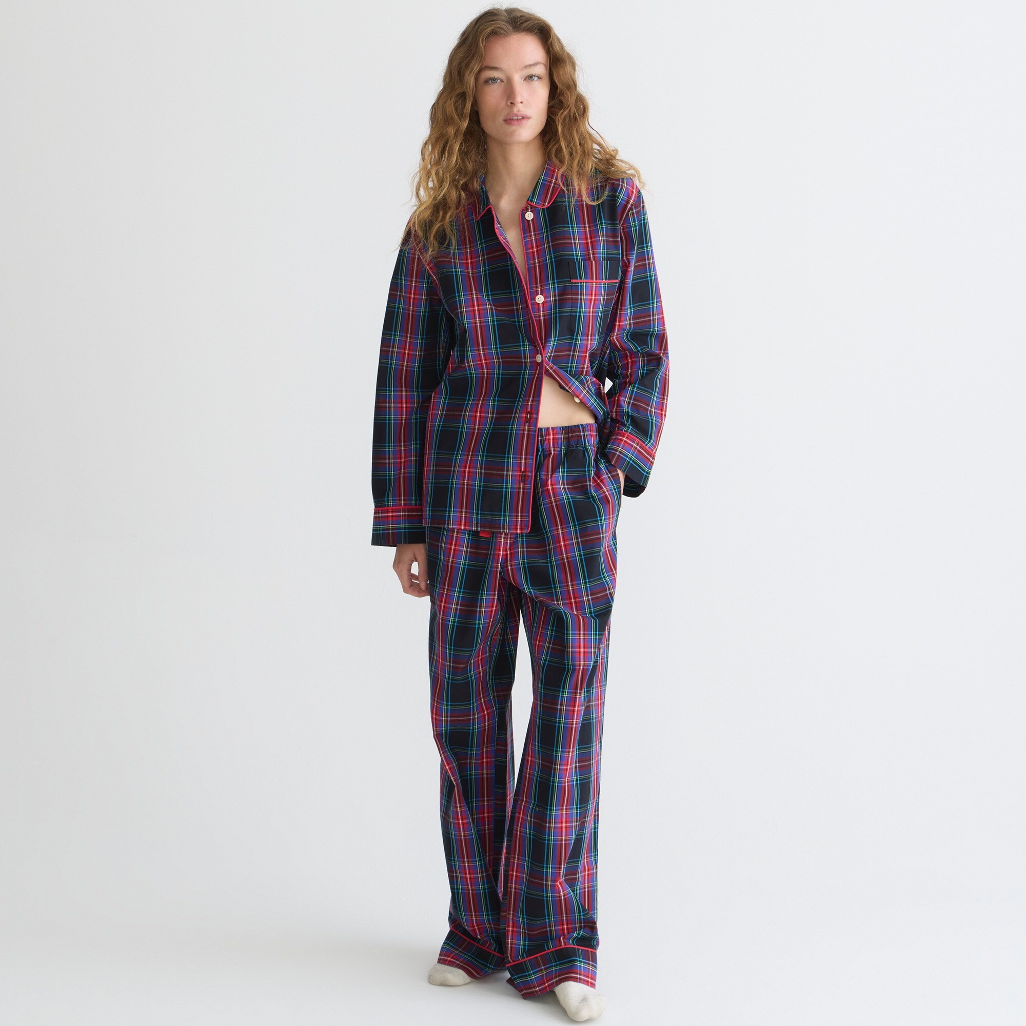 J.Crew: Long-sleeve Cotton Poplin Pajama Set In Black Stewart Tartan ...