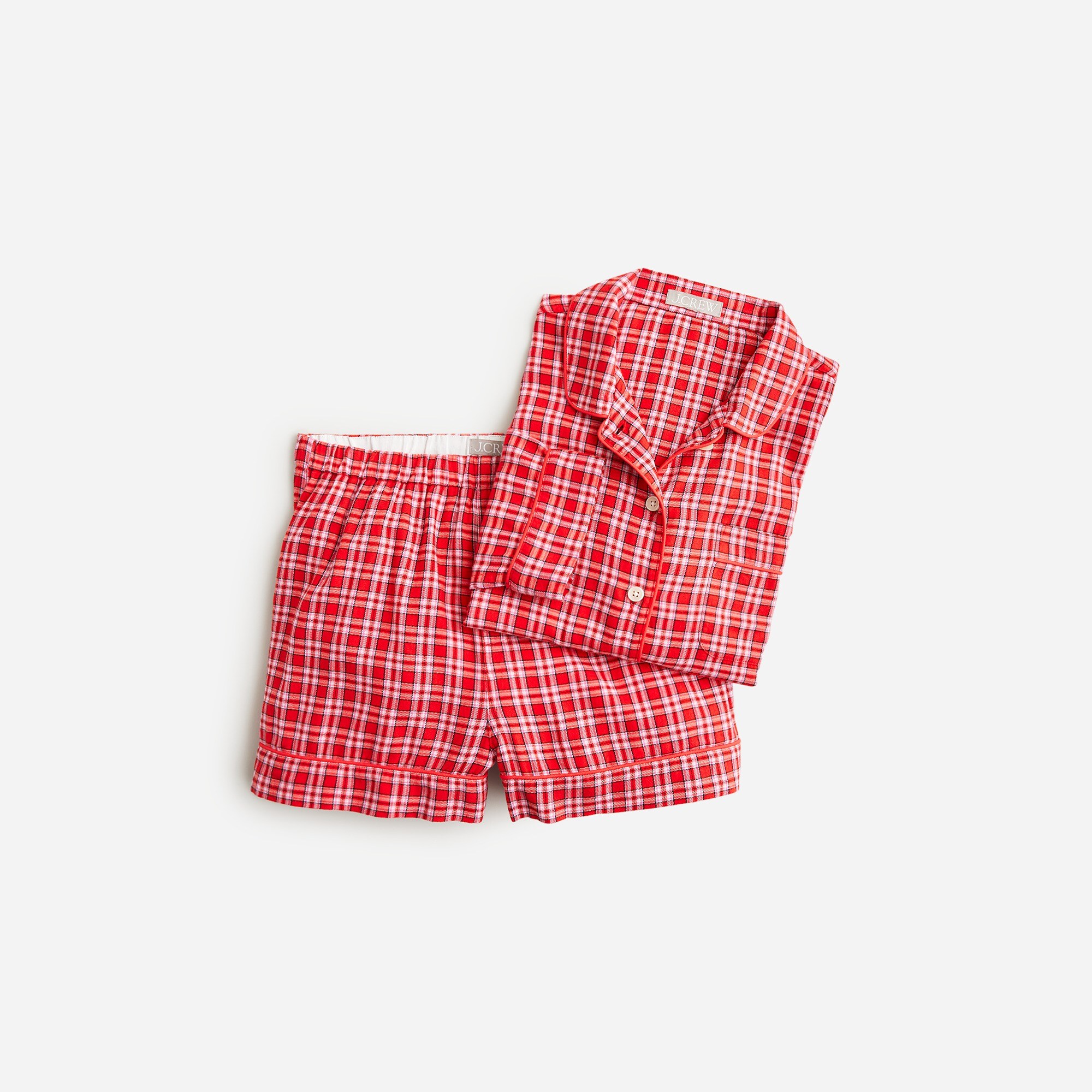  Long-sleeve pajama short set in tartan flannel