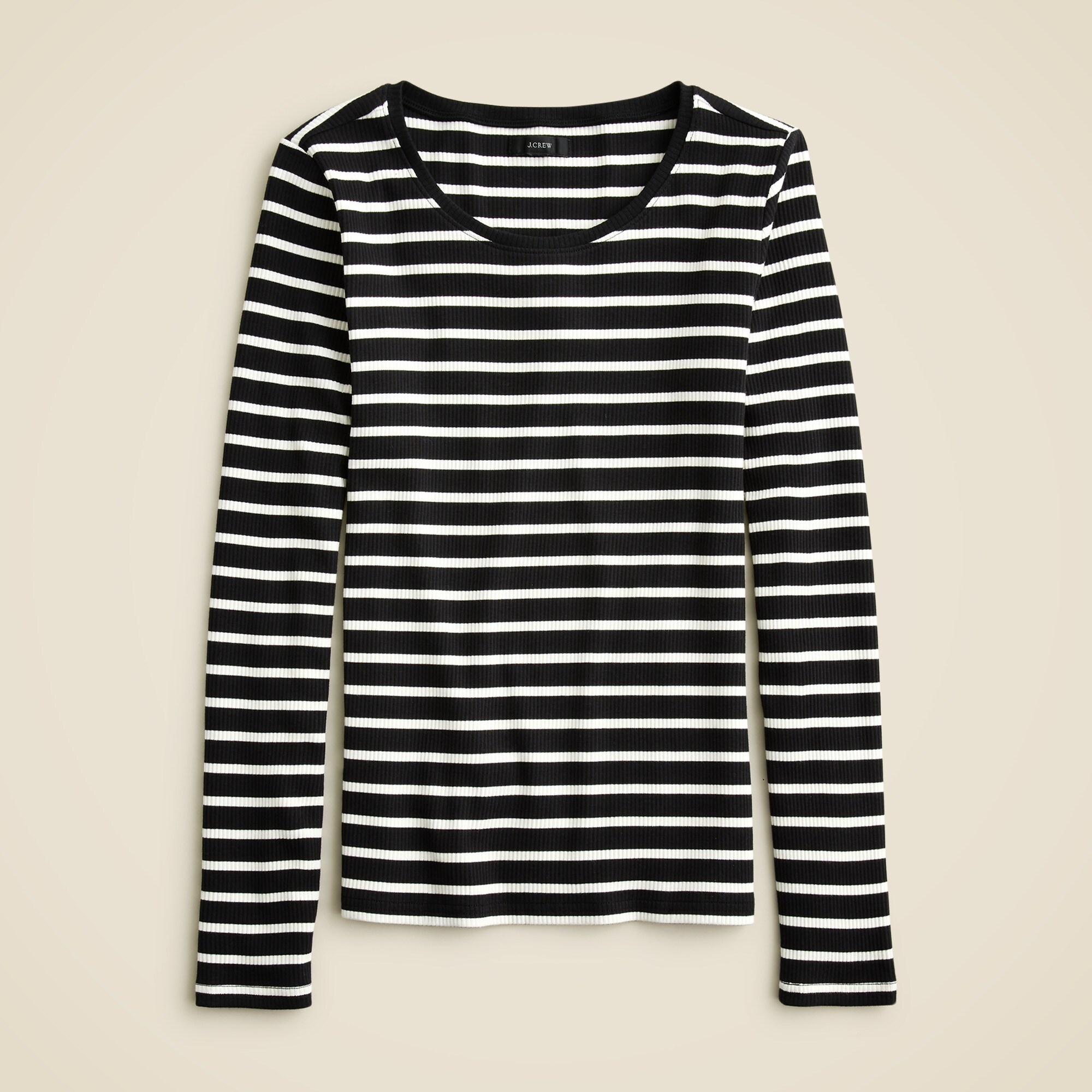 Long-sleeve crewneck T-shirt in striped vintage rib