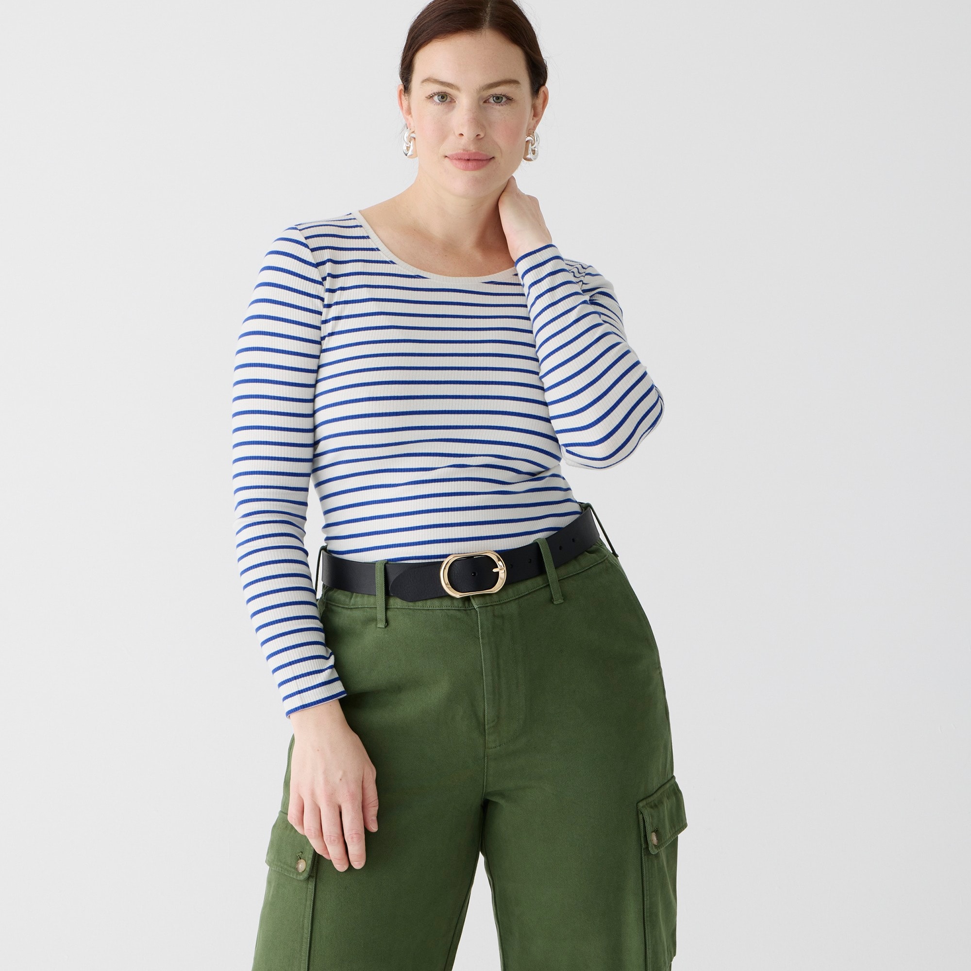 womens Long-sleeve crewneck T-shirt in striped vintage rib