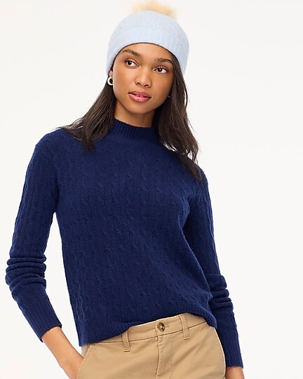 factory: cable-knit mockneck sweater in extra-soft yarn for women