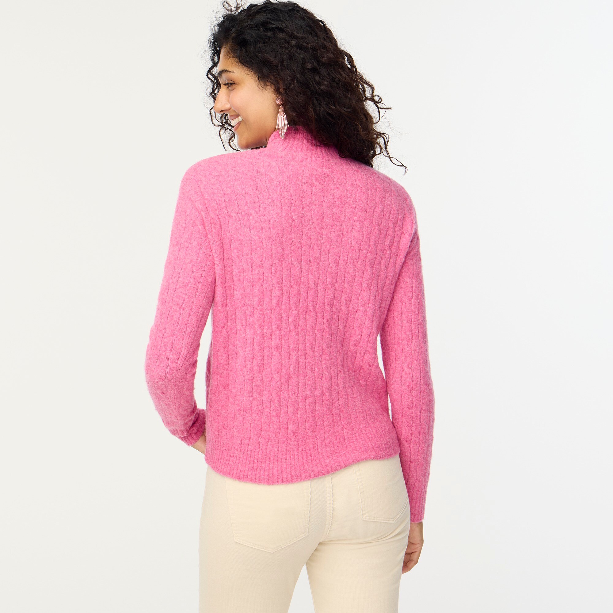 Factory: Cable-knit Mockneck Sweater In Extra-soft Yarn For Women