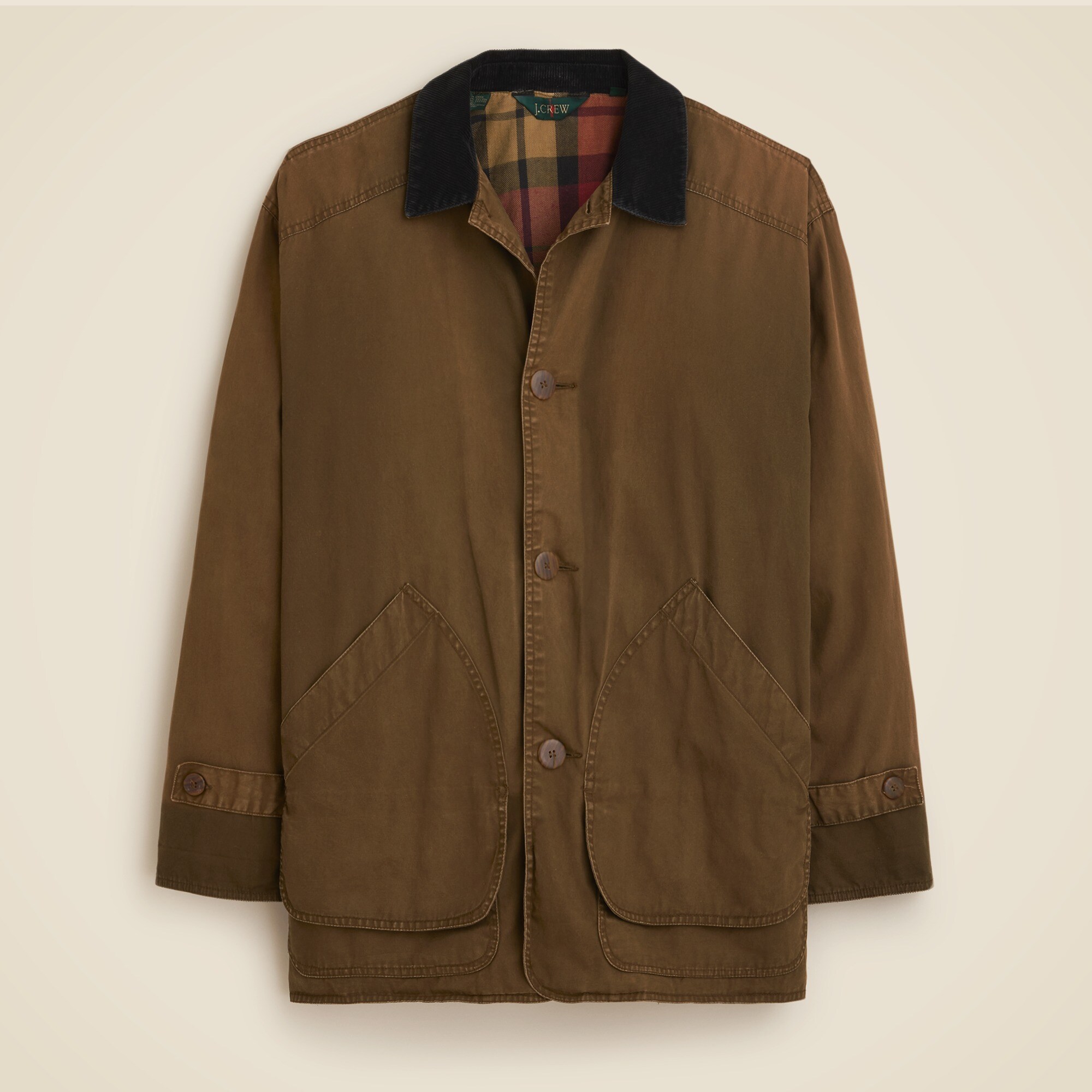 90'S J.Crew Vintage Hunting Jacket, Men's Size Small cotton Beige type Vintage Second Hand