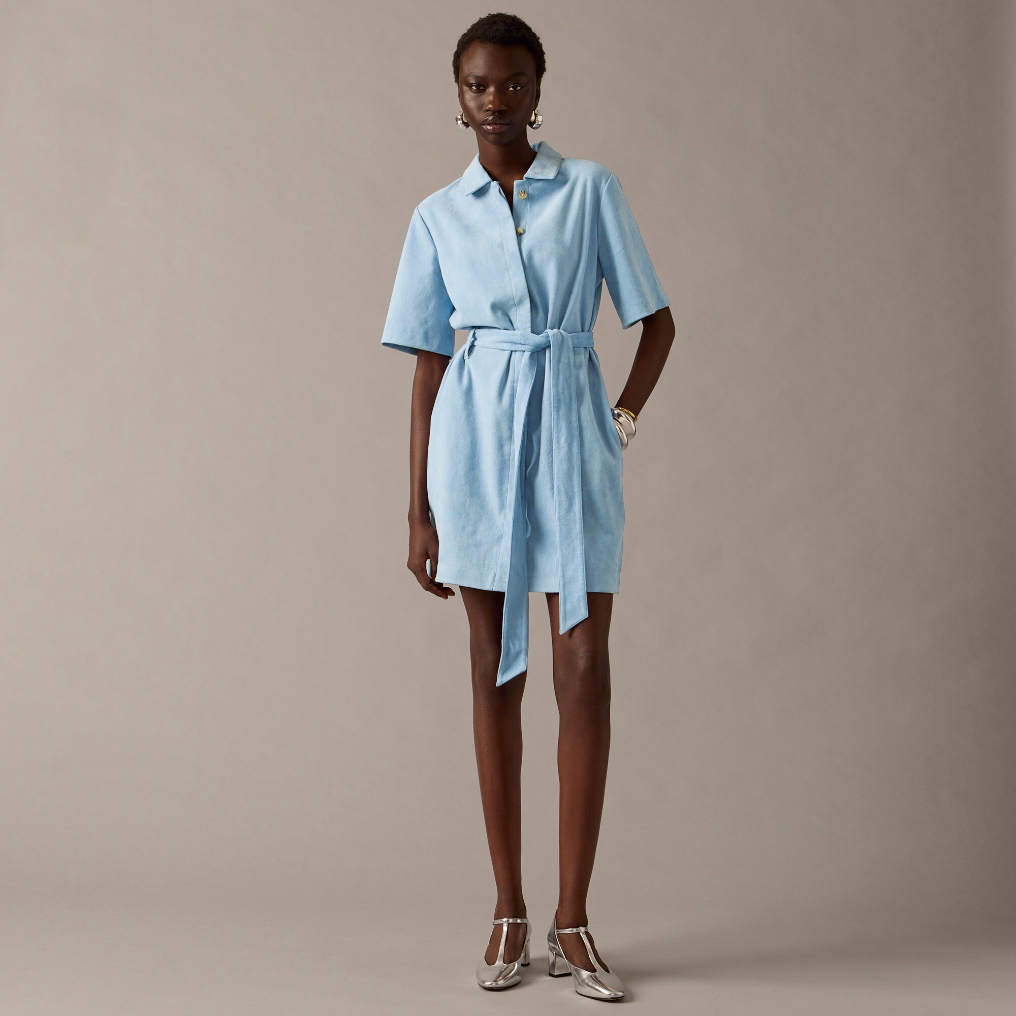 womens Collection button-front suede dress