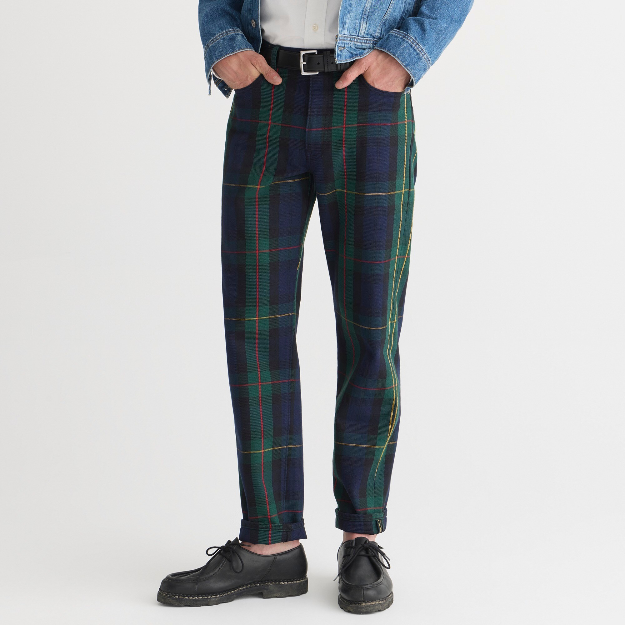 Five-pocket plaid cotton twill pant