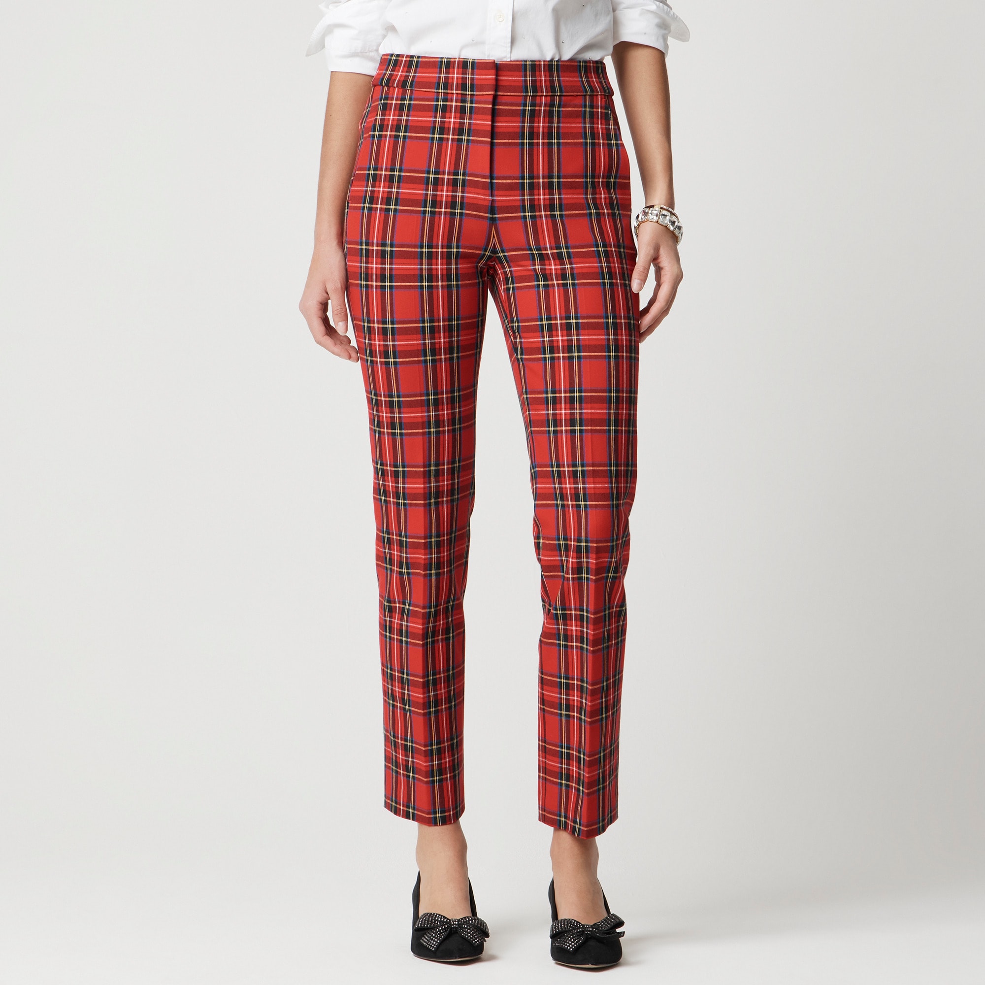 Women's Petite Cropped Straight-Leg Pant (Red Black Multi, Size 14) J.Crew Factory