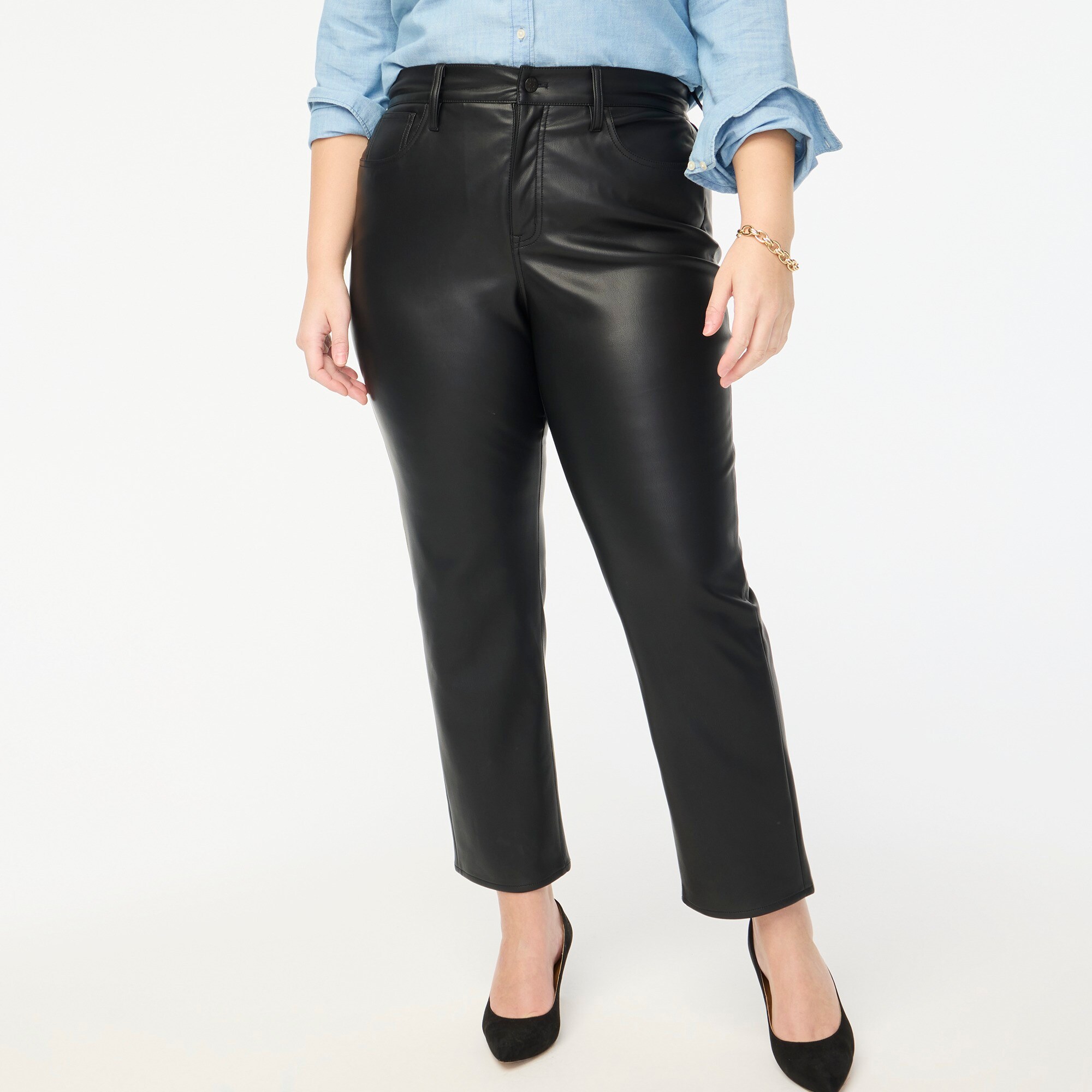 Full-length straight-leg pant in faux leather