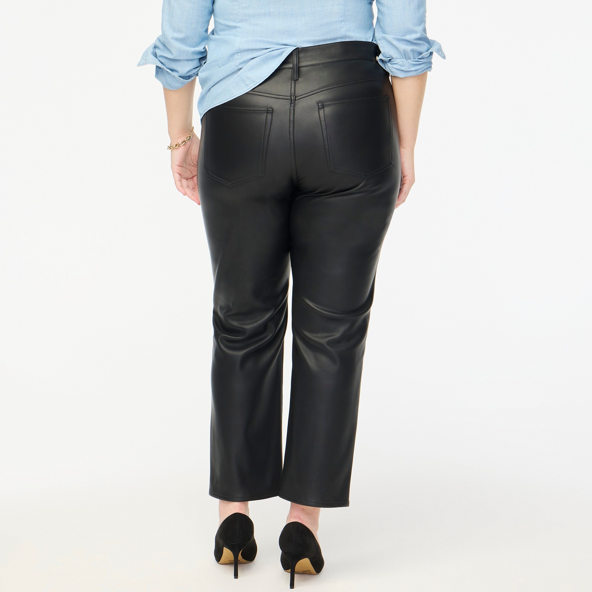 Full-length straight-leg pant in faux leather