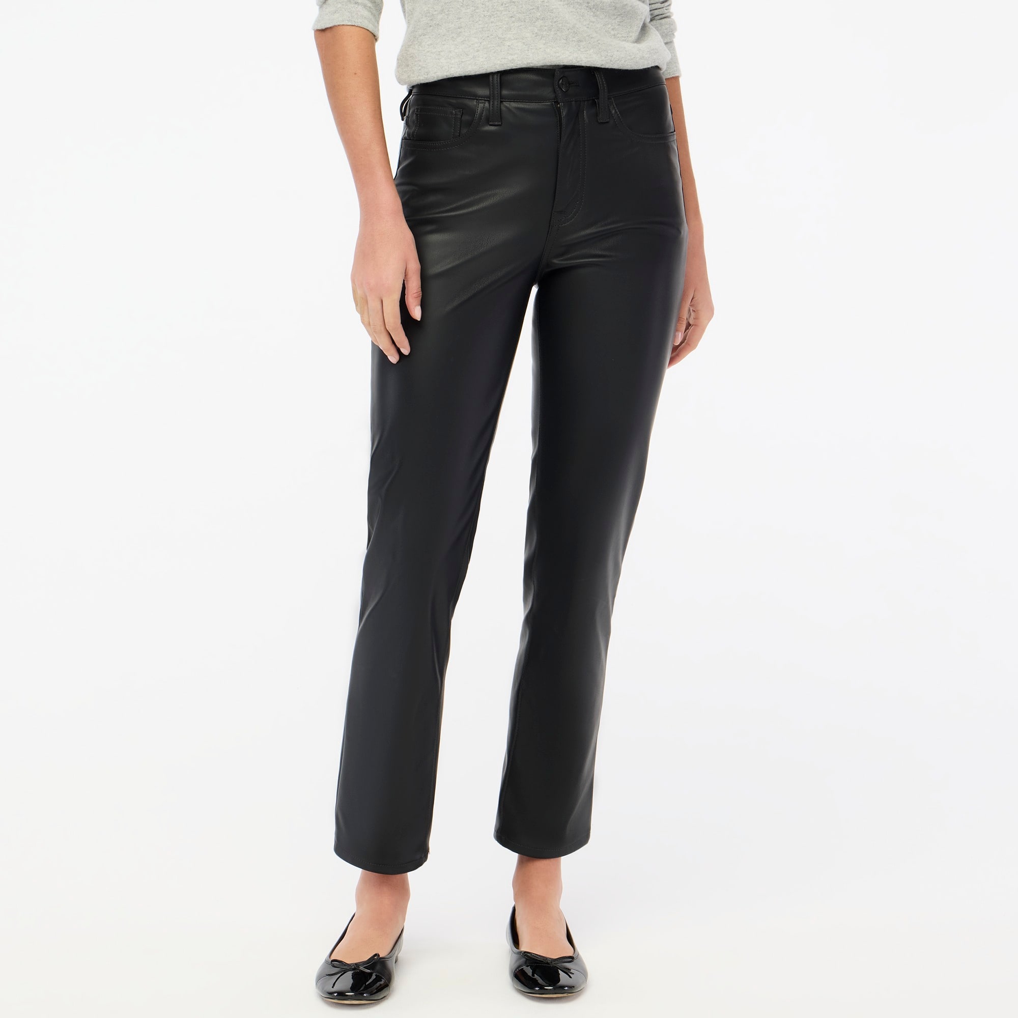  Full-length straight-leg pant in faux leather