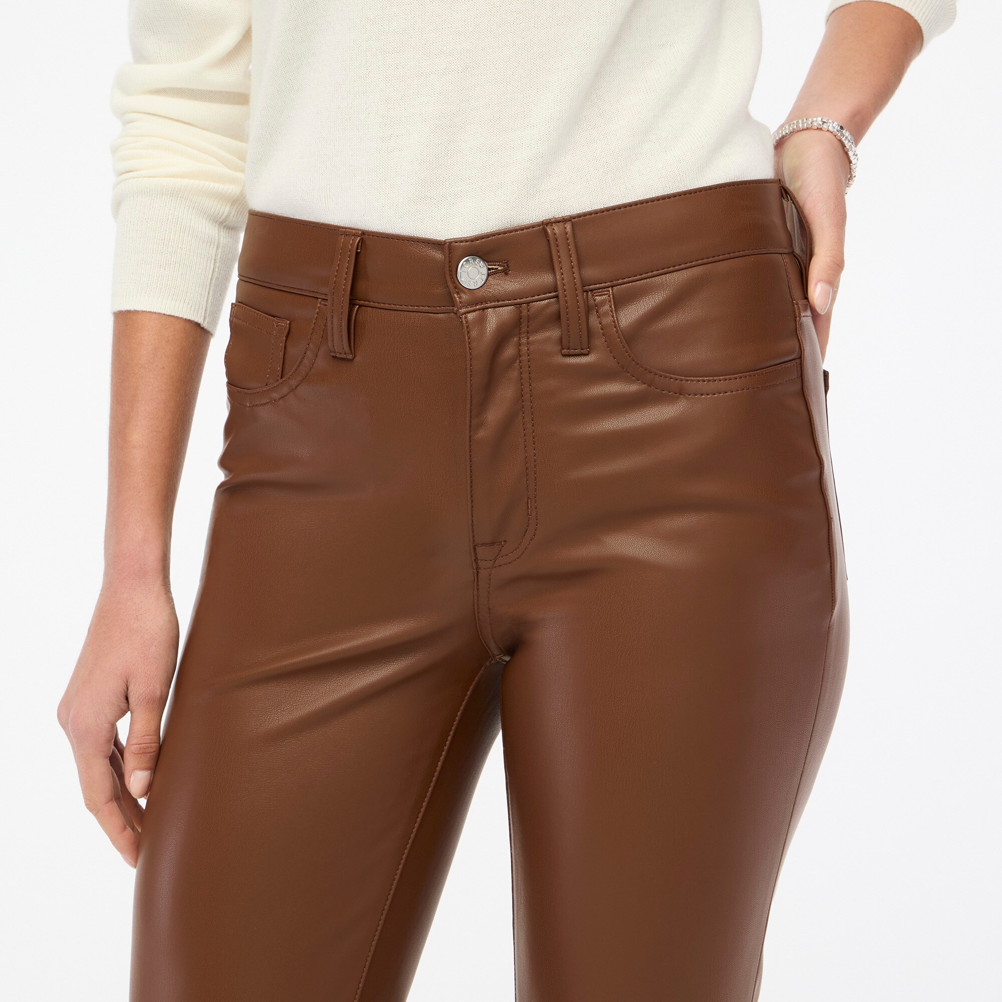 Full-length straight-leg pant in faux leather