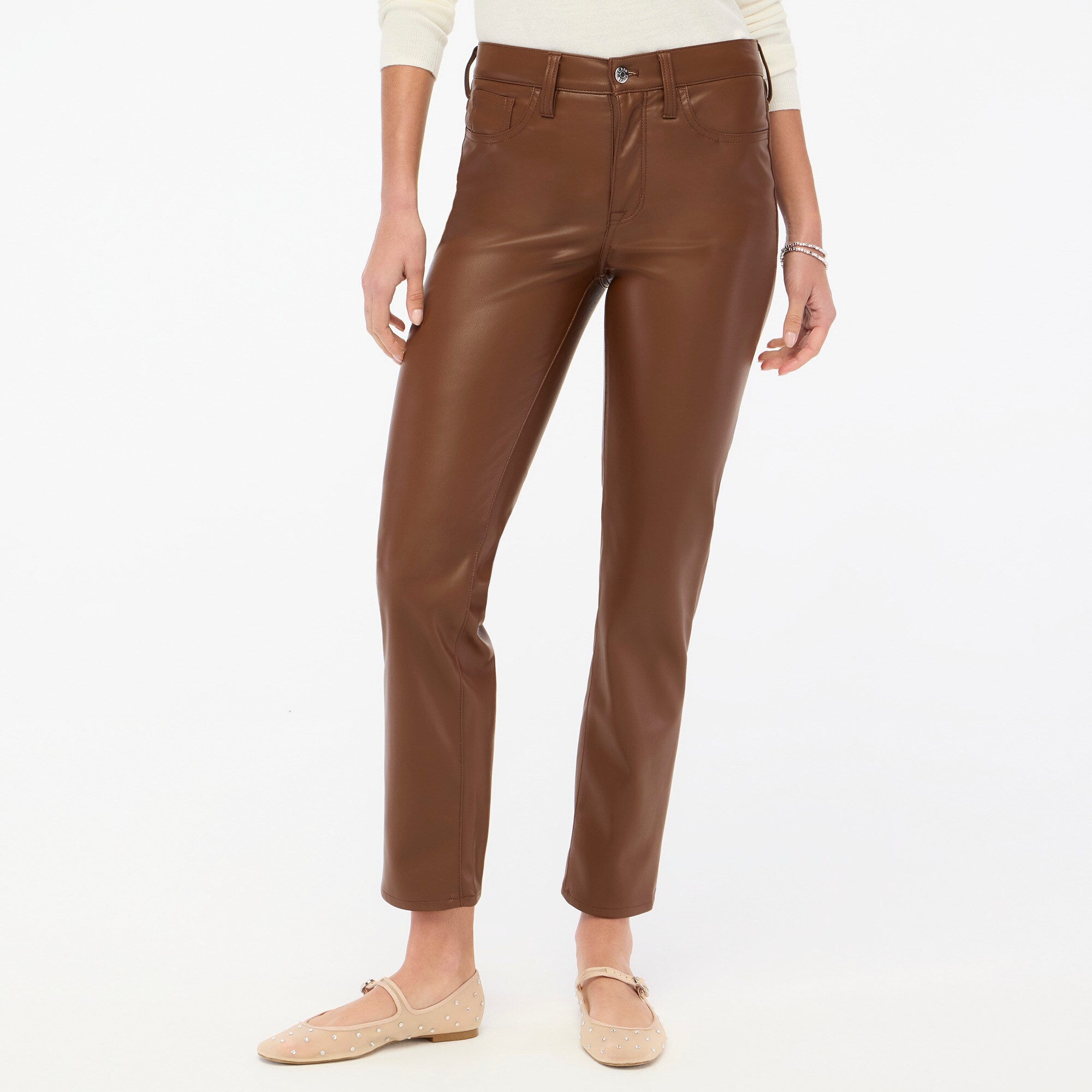 Full-length straight-leg pant in faux leather
