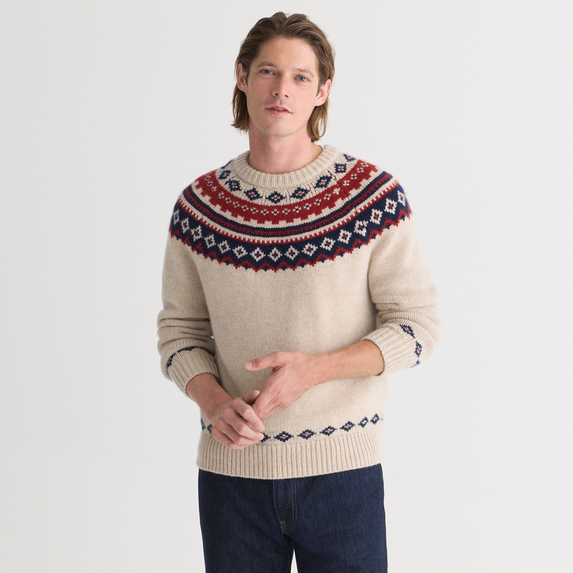 mens Cashmere sweater with Fair Isle yoke
