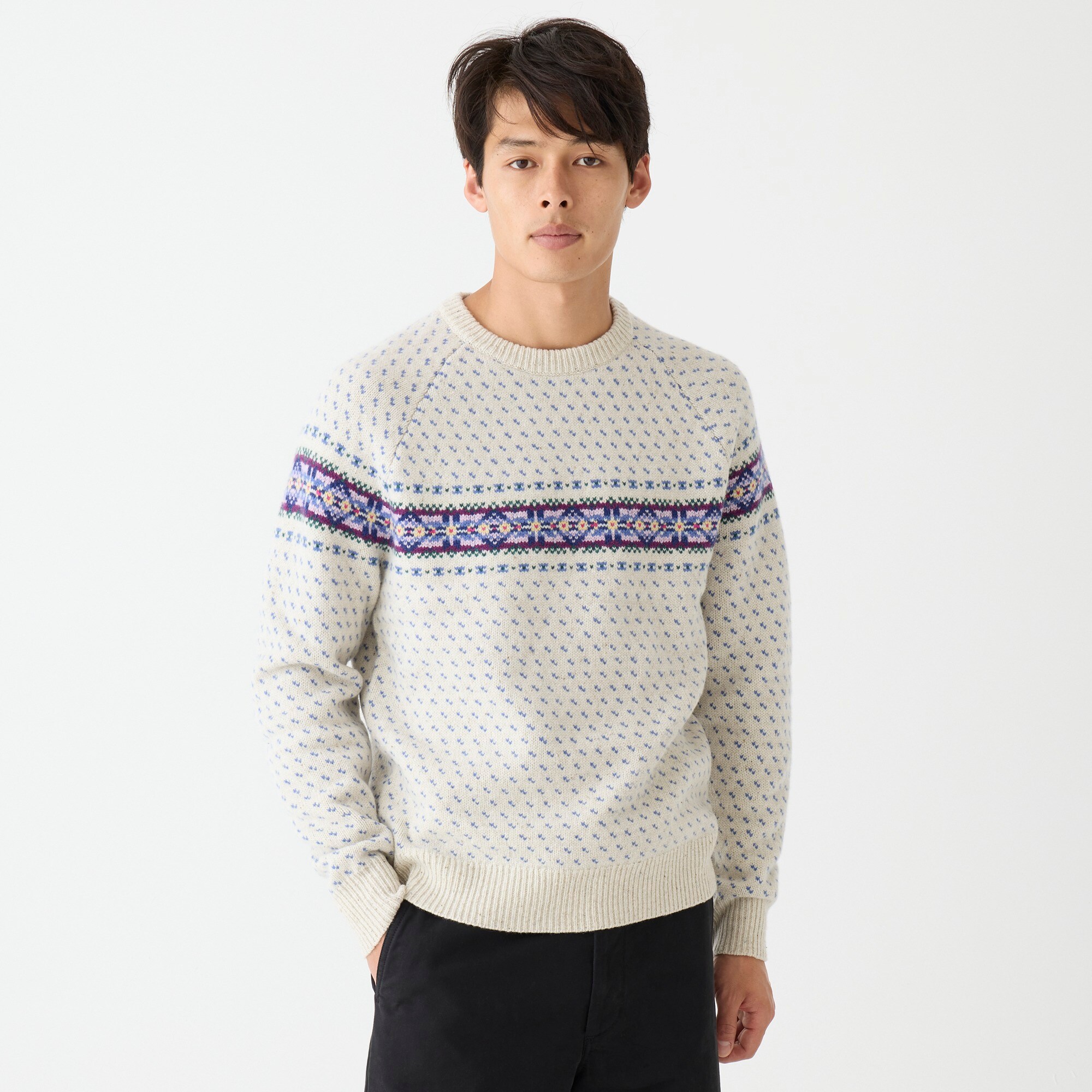 J.Crew: Lambswool Fair Isle Sweater With Bird's Eye For Men