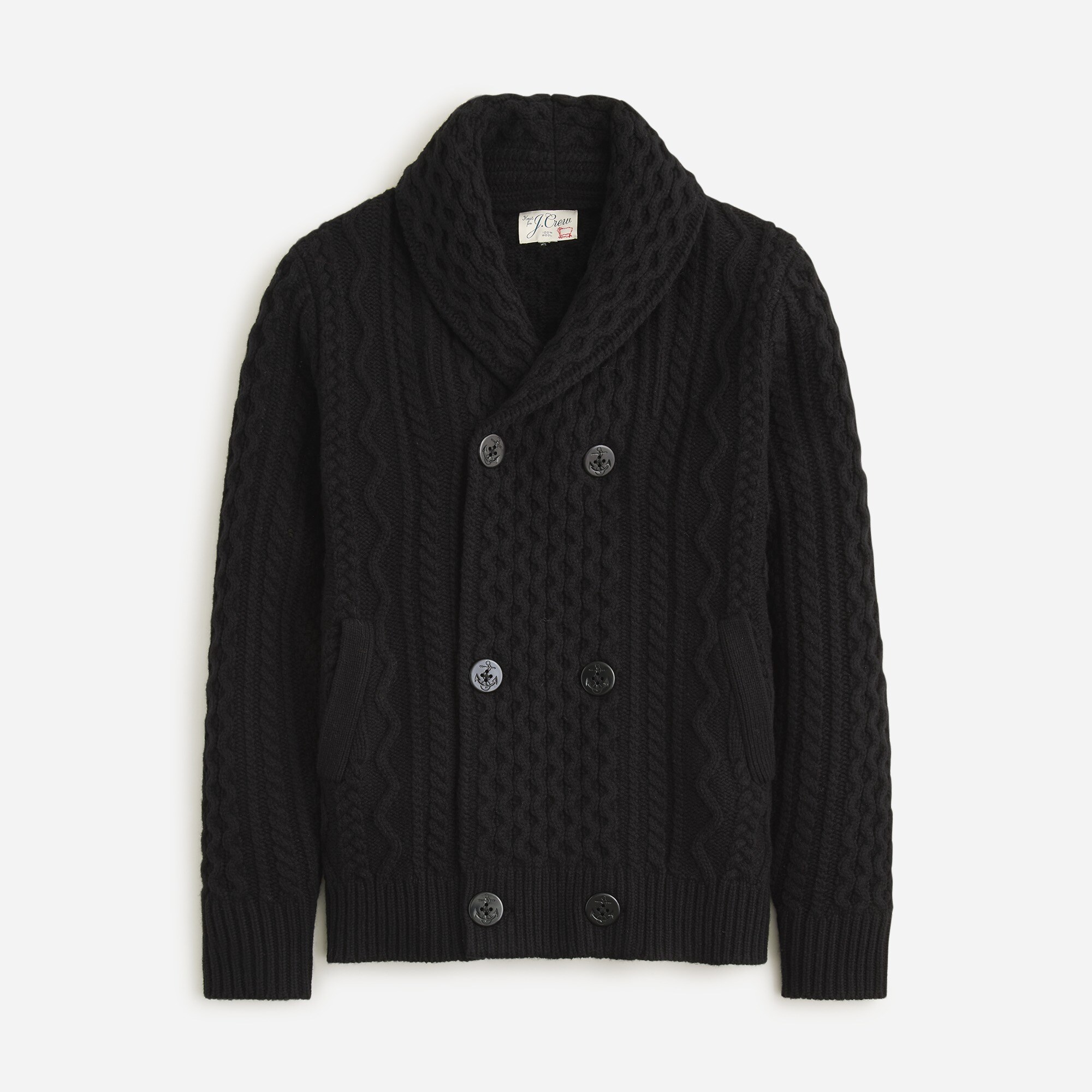 J Crew: Double breasted Shawl collar Cable knit Wool Cardigan Sweater