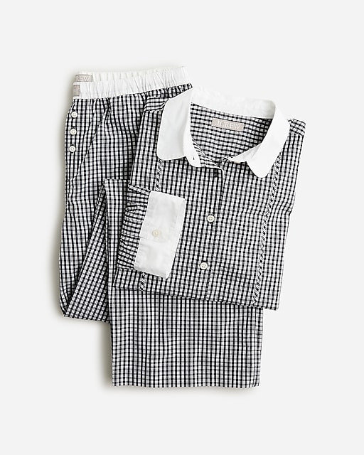  Cotton poplin bib shirt and pajama pant set in plaid