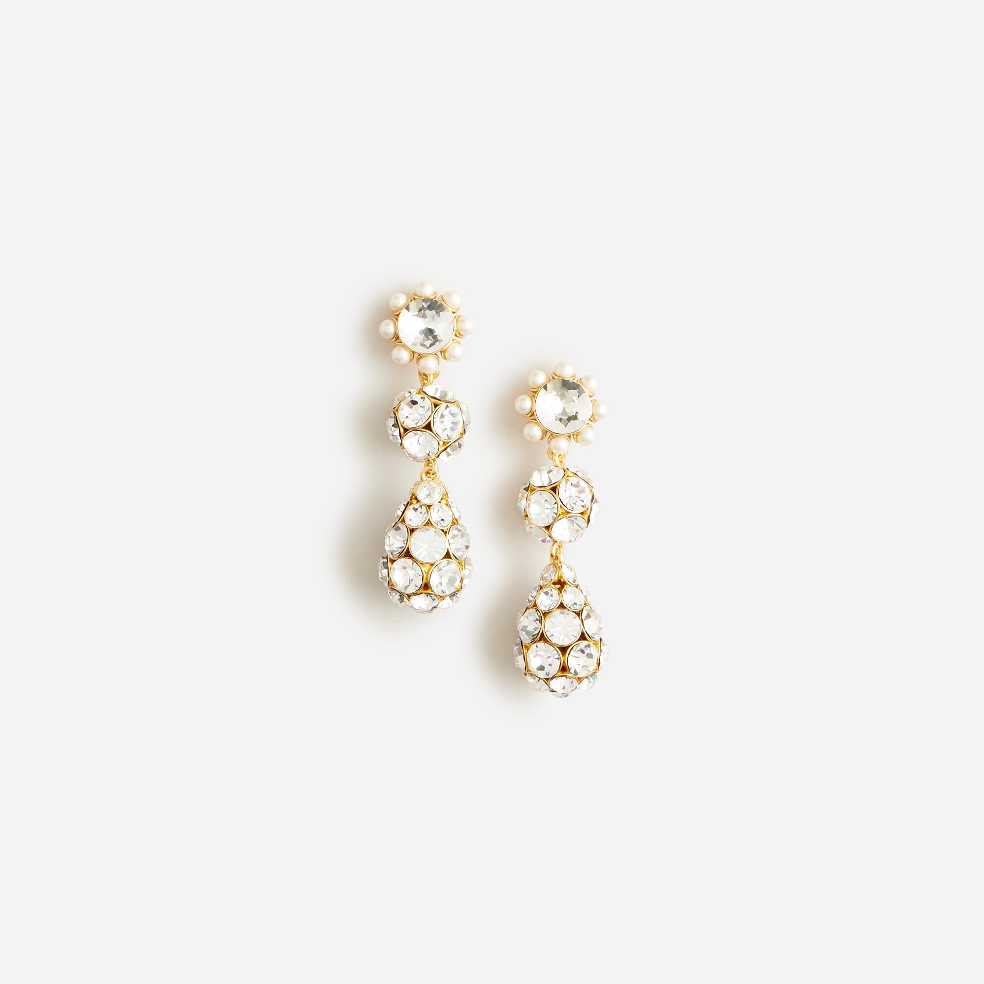 Crystal and pearl triple-drop earrings