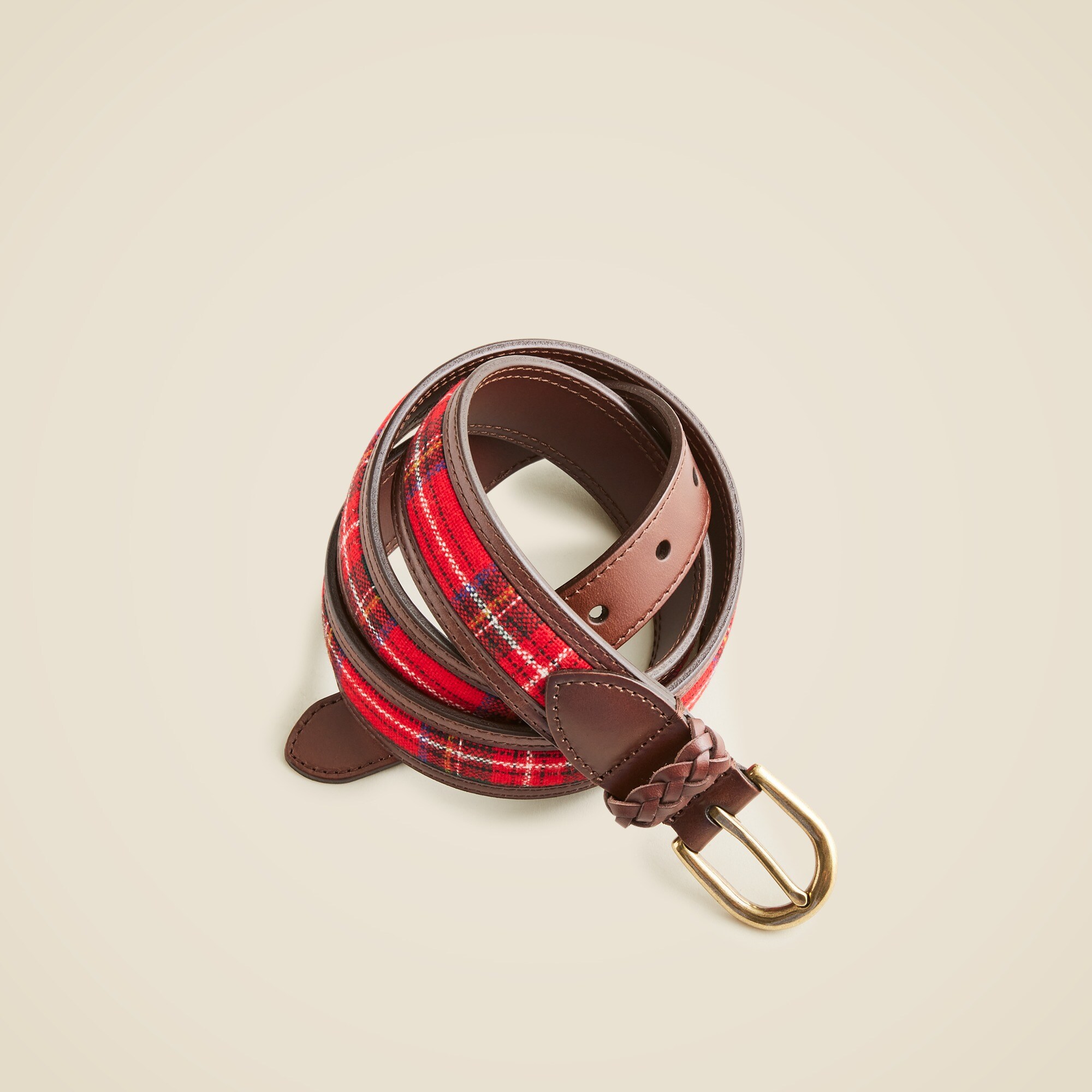 J.Crew Leather Belt With Tartan Cloth For Men