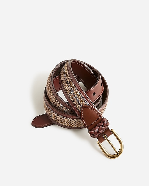 mens Leather belt with tartan cloth