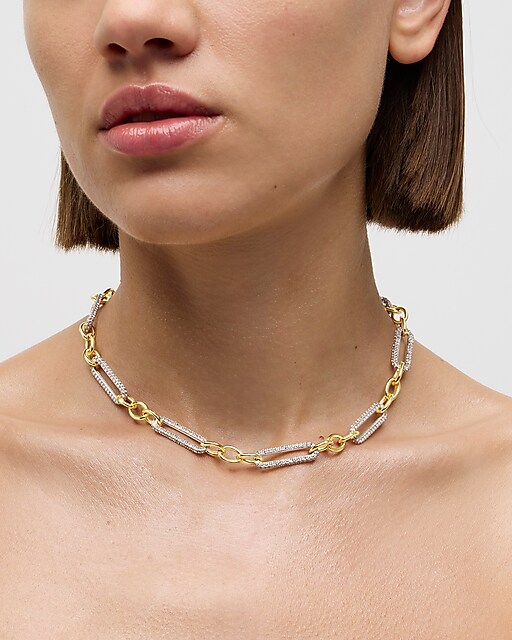 womens Pav&eacute; crystal link necklace