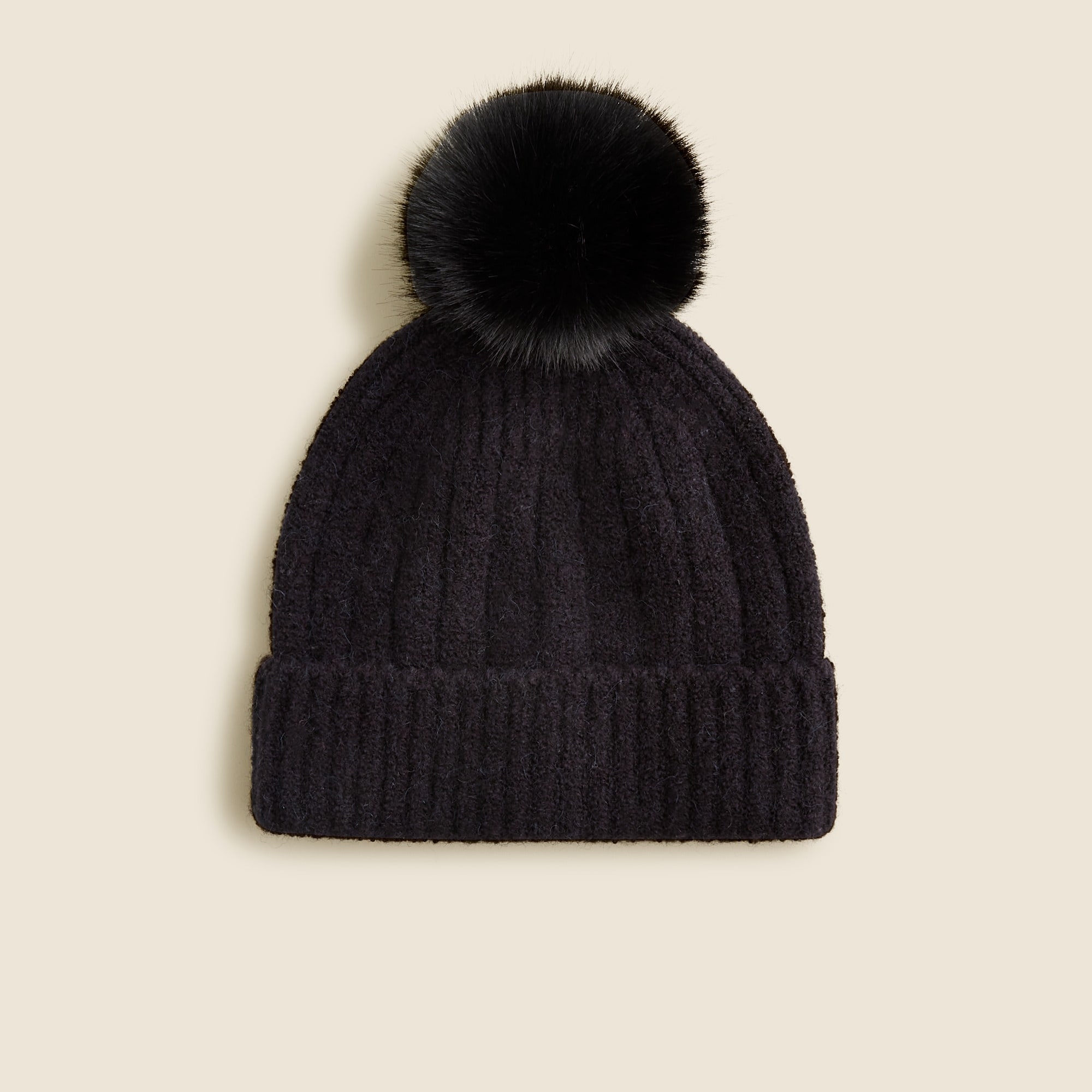 Ribbed pom-pom beanie in Supersoft yarn