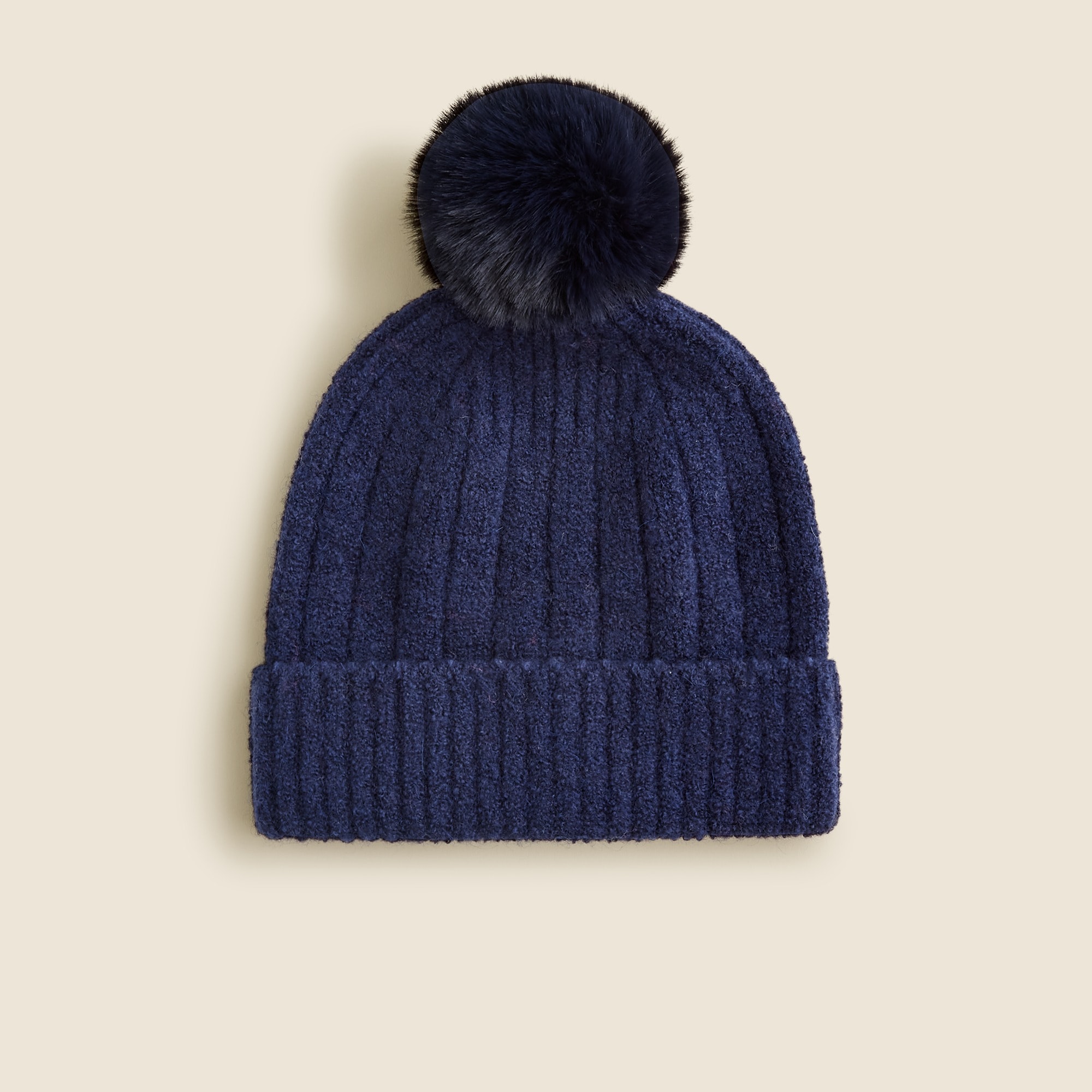 Ribbed pom-pom beanie in Supersoft yarn