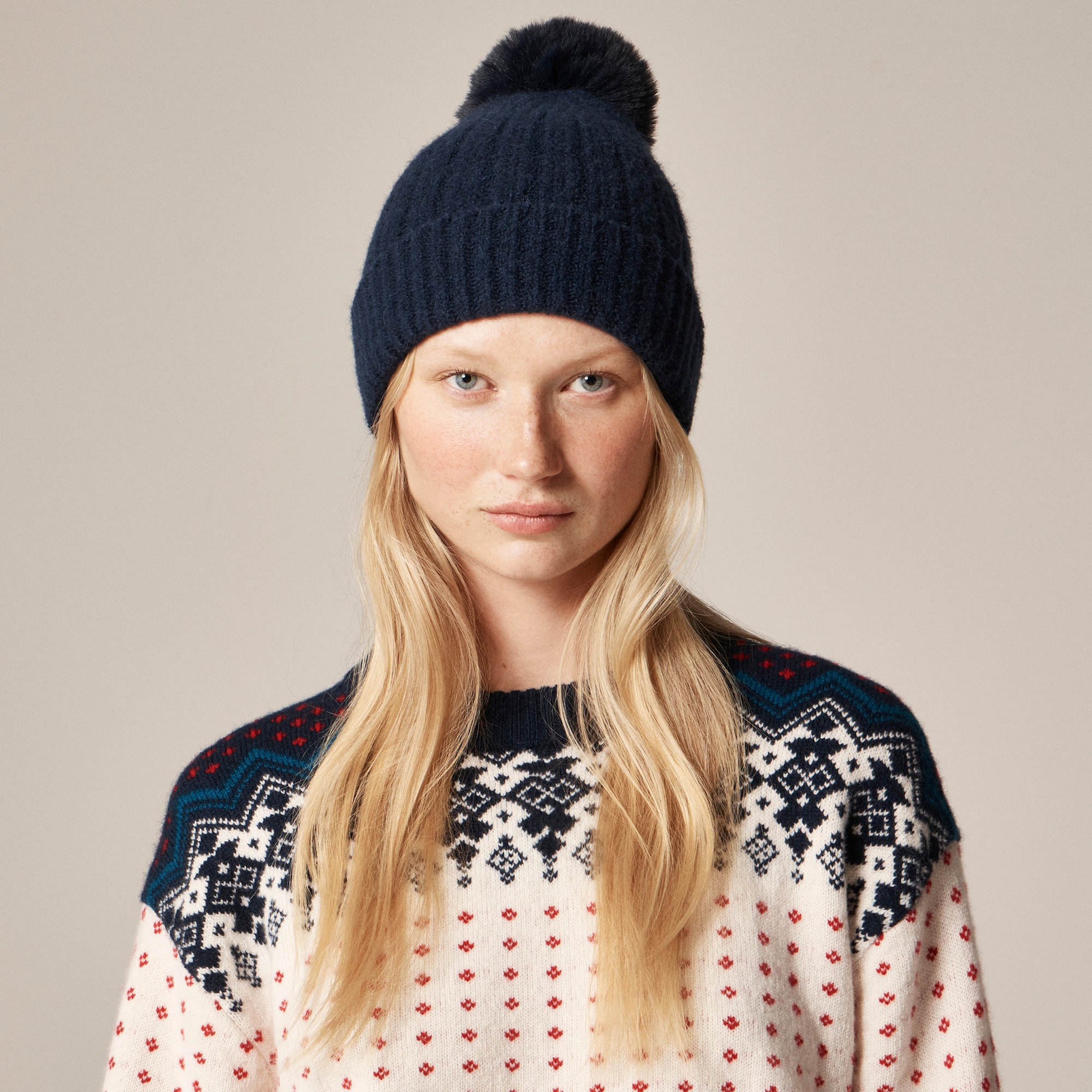Ribbed pom-pom beanie in Supersoft yarn
