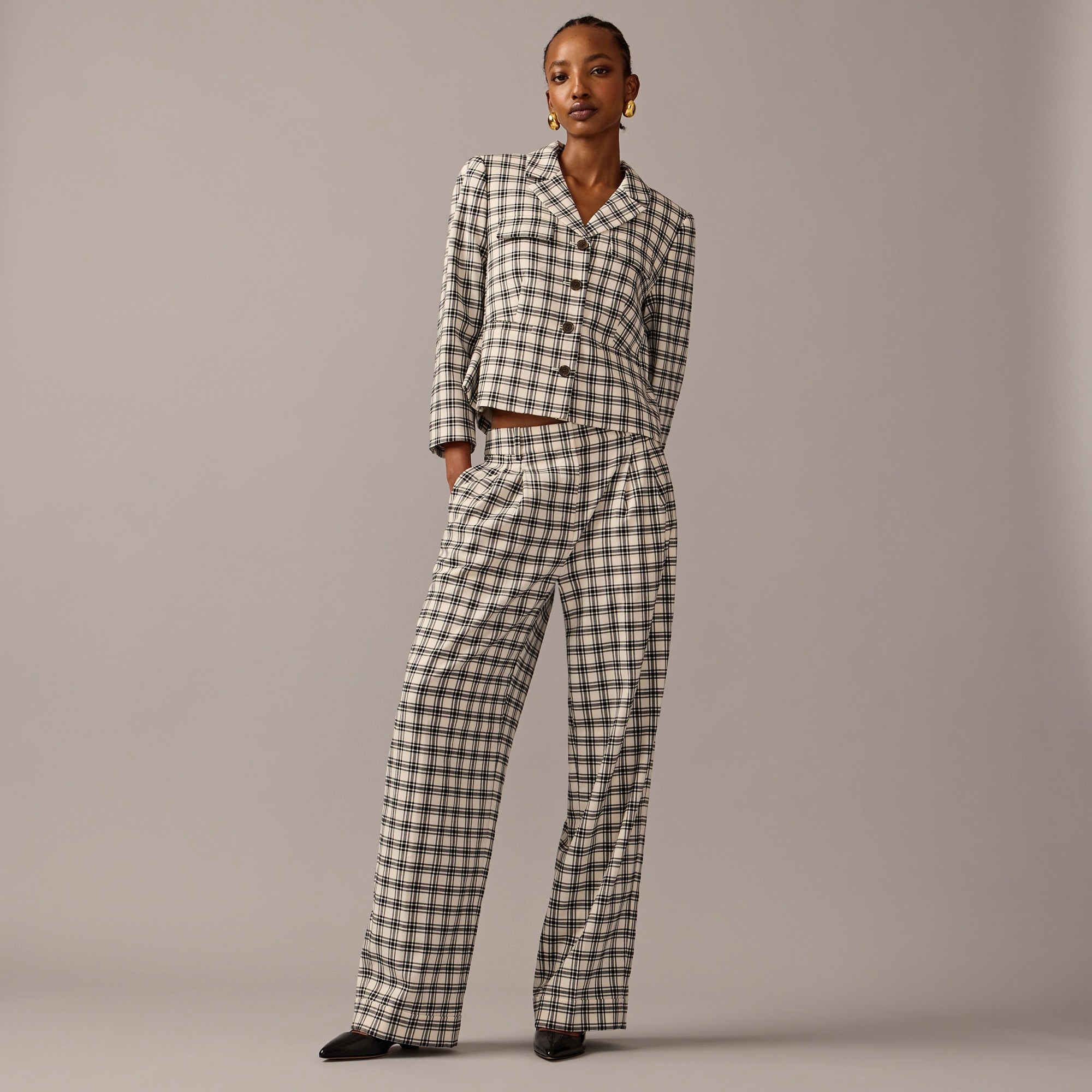 j.crew: collection wide-leg essential pant in plaid italian city wool blend for women