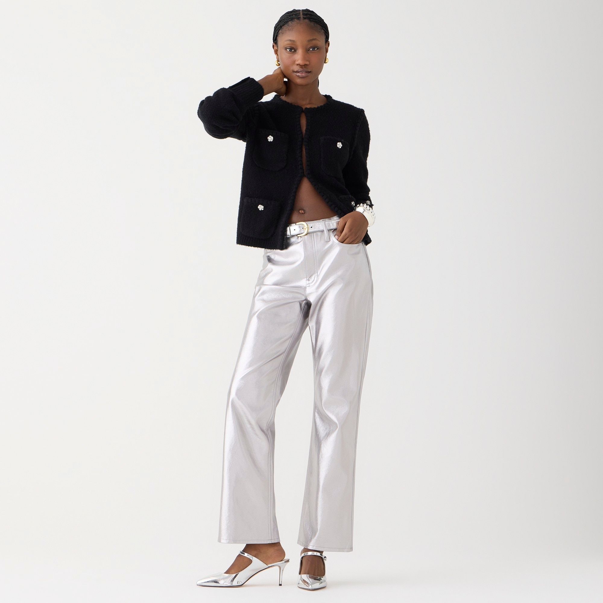 j.crew: full-length demi-boot pant in metallic faux leather for women